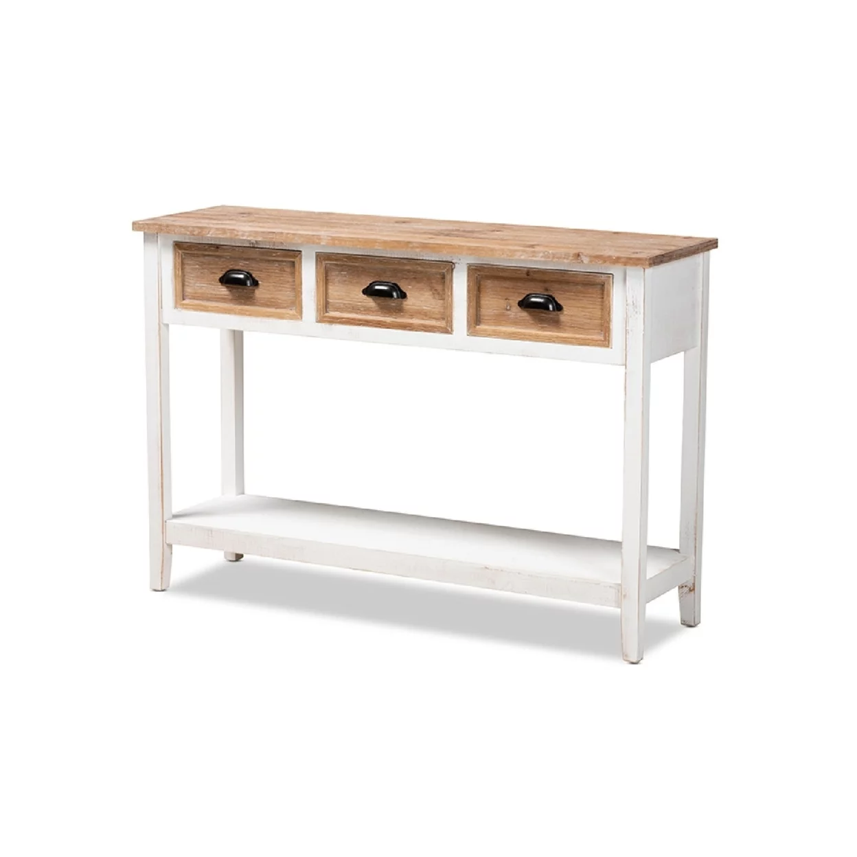 Baxton Studio Benedict Traditional Farmhouse and Rustic Two-Tone White and Oak Brown Finished Wood 3-Drawer Console