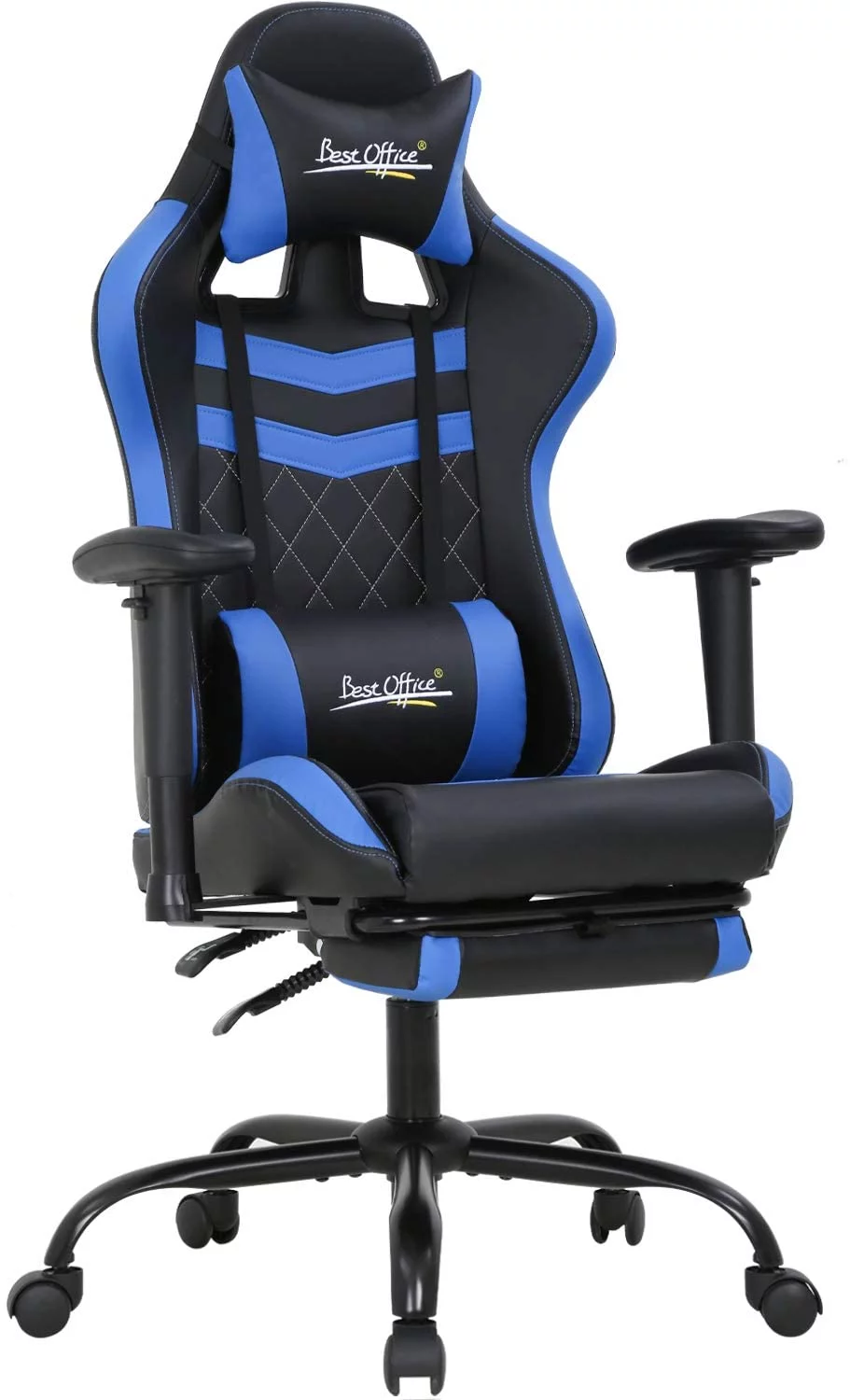 Gaming Chair Office Chair Computer Chair with Lumbar Support Headrest Footrest 2D Armrest Task Rolling Swivel Ergonomic E-Sports Adjustable Racing Desk Chair for Men Adults(Blue)
