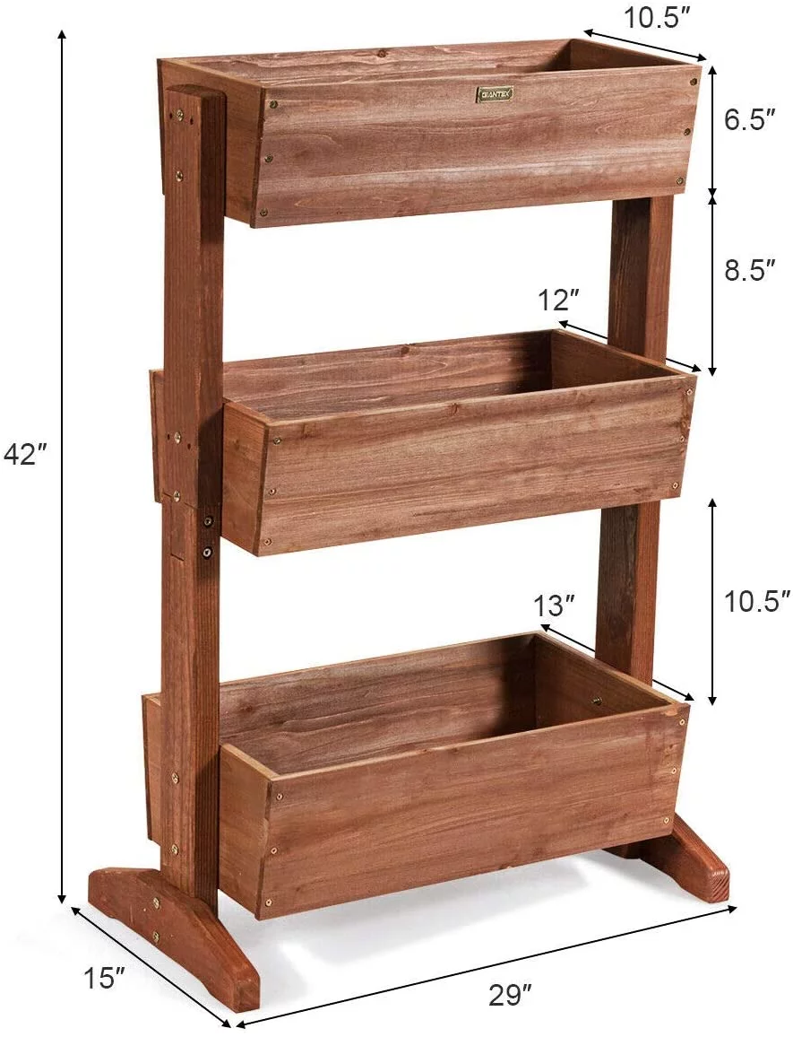 3 Tier Raised Garden Bed Vertical Freestanding Wooden Flower Rack with Detachable Ladder and Adjustable Shelf,Classification Storage Box Shelf for Indoor Outdoor Flower Stand (Nut-brown)