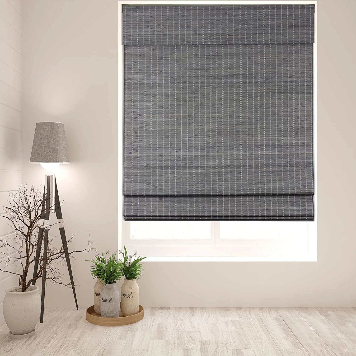 Semi-Sheer Bamboo Roman Shades with  - Grey-Brown, 34.5