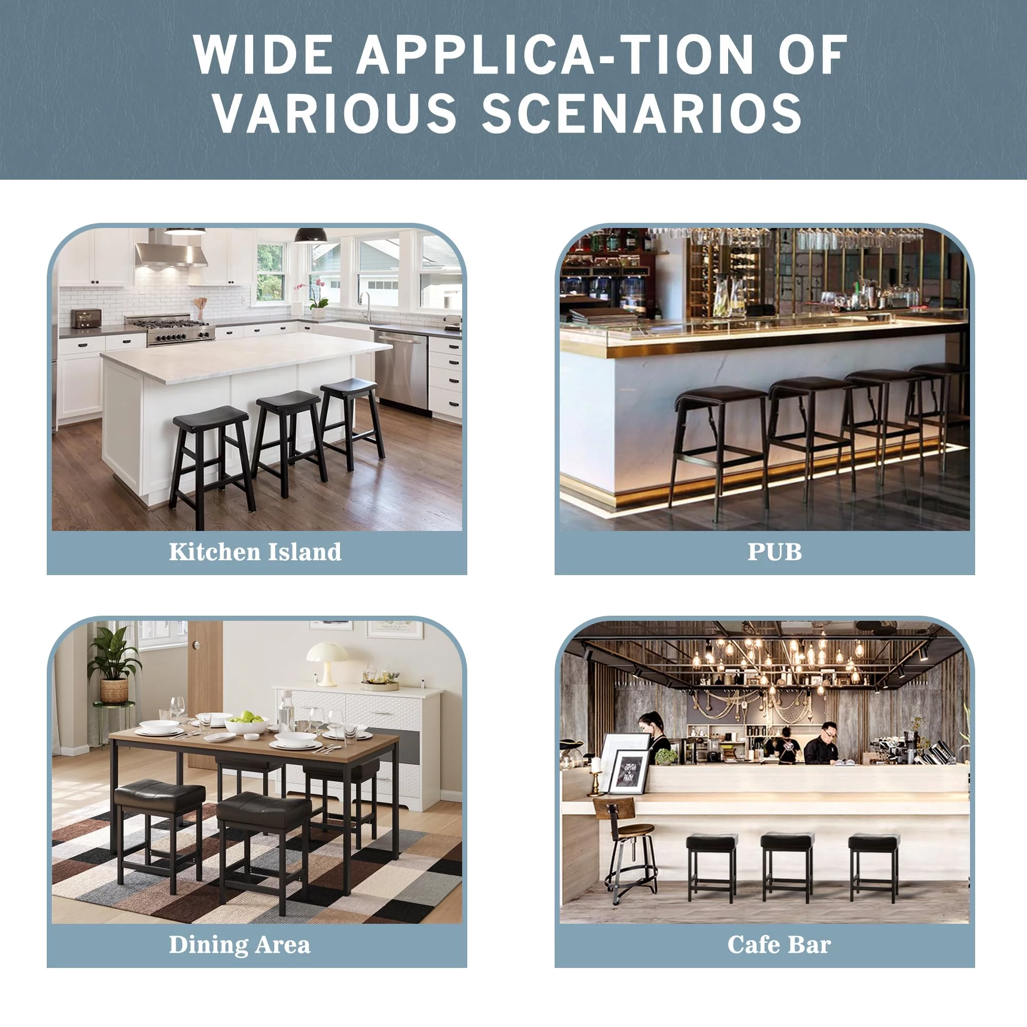 Relefree Bar Stools Set of 2, Counter Height Backless Saddle Stool, Bar Chairs Kitchen Stools with Footrest, Black