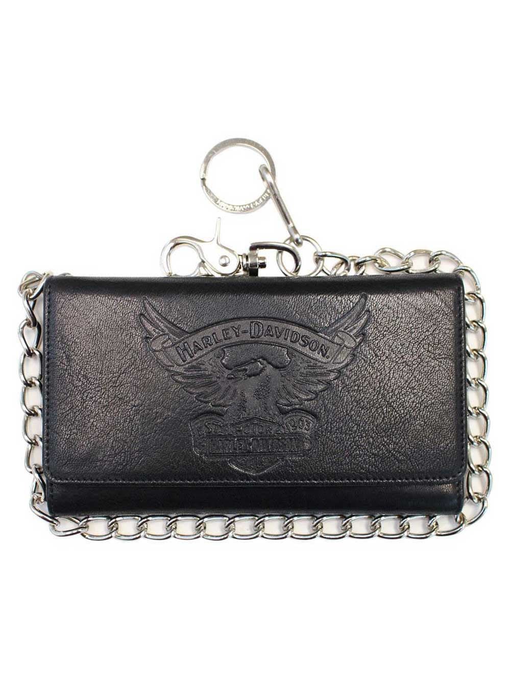 Harley-Davidson Men's Eagle Embossed Biker Tri-Fold Tall Leather Wallet - Black, Harley Davidson