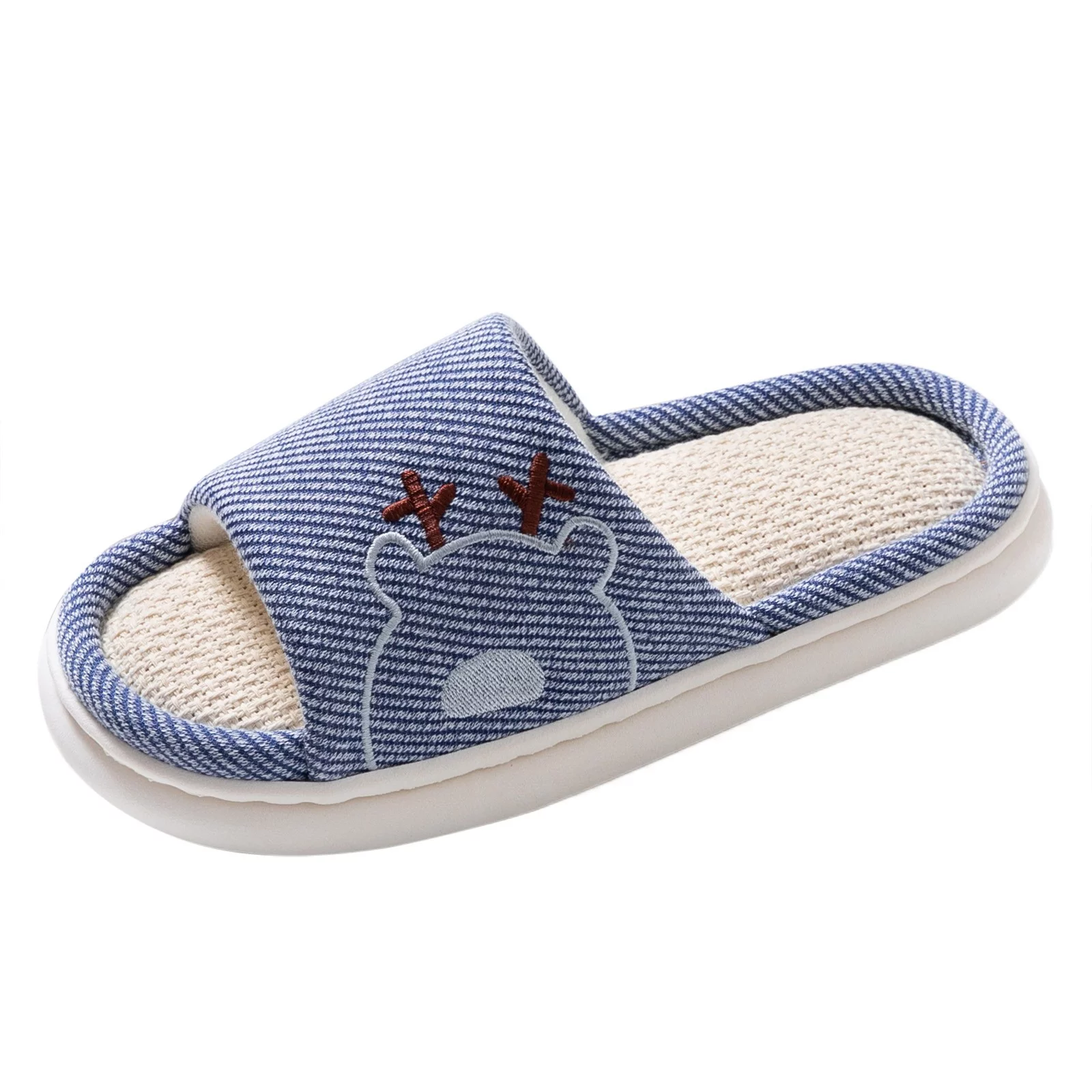 Mens Slippers Wide Width Family Couple Little Deer Linen Slippers Thick Sole Home Parent Child Cotton Linen Slippers