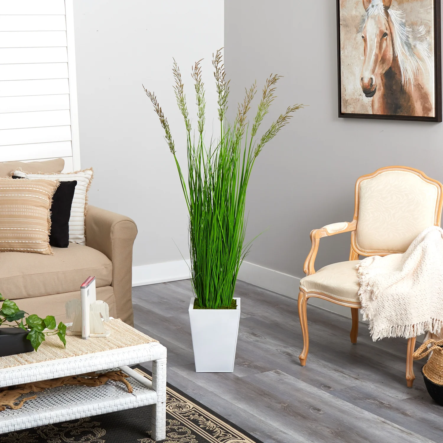 HomeStock Eclectic Exclusivity 64In. Wheat Grass Artificial Plant In White Metal Planter