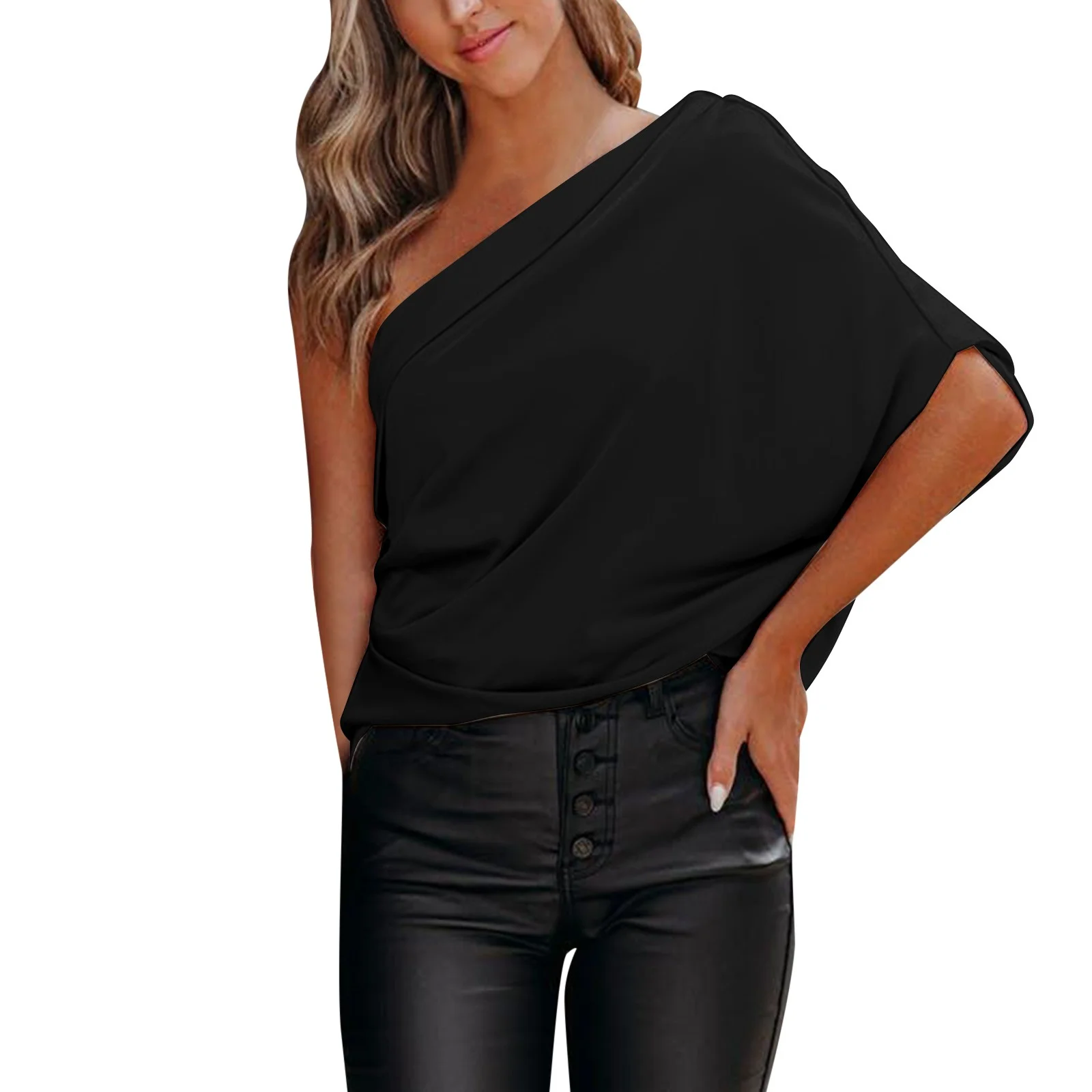 YUHAOTIN Female Women Blouses Casual Womens Loose Summer Sexy Solid Satin Top Fashionable Oversize T Shirt Business Casual Tops for Women 3/4 Sleeve Womens T Shirts Graphic Funny