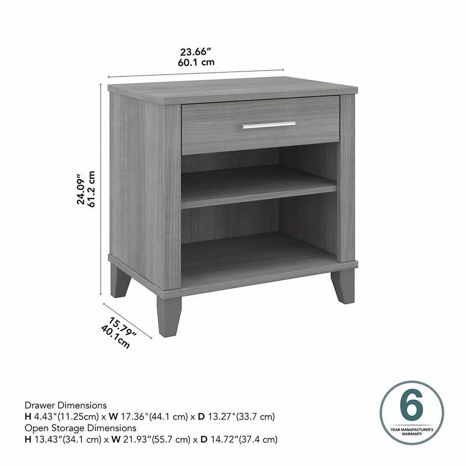 Pemberly Row Nightst& with Drawer & Shelves in Platinum Gray - Engineered Wood