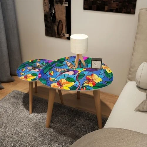 HYHBIBOOM Small Coffee Nesting  Abstract Stained Glass Mosaic Triangle End  Center   Modern   Room Bedroom Balcony