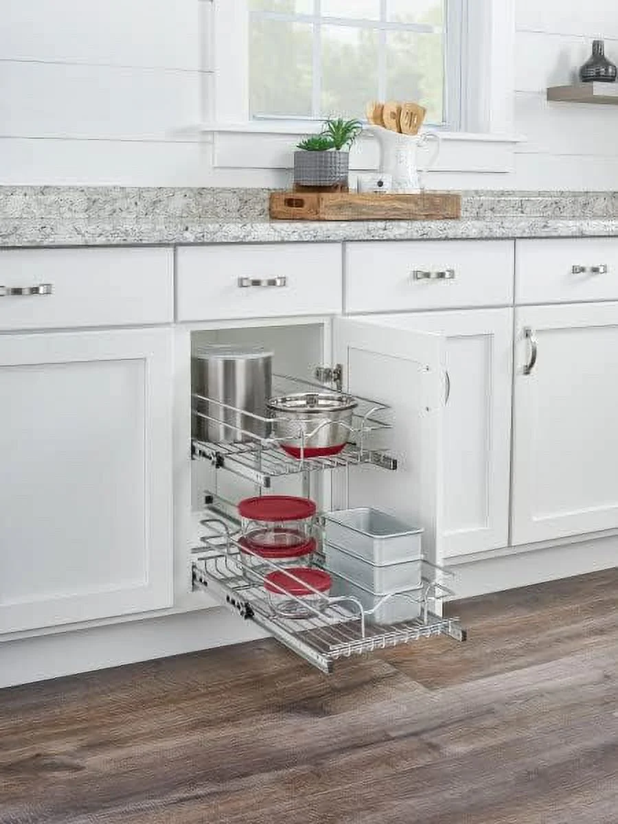 JYHOME 2-Tier Kitchen Cabinet Pull Out  and Drawer Organizer Slide Out Pantry  Basket in Multiple Sizes  12 x 18 In  5WB2-1218CR-1