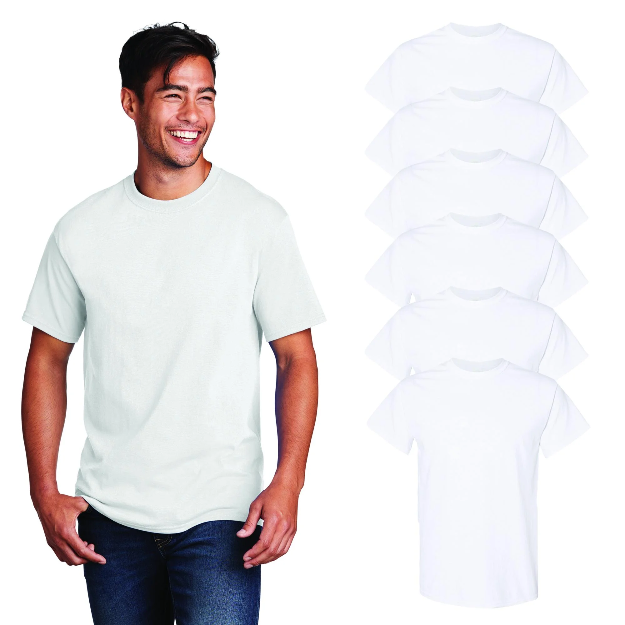 Gildan Men's T-shirt-White tees | 100% Heavy Cotton 6 Pack | Rip Collar- Classic Width | Short Sleeve Shirts 5.3 oz | Size: Small