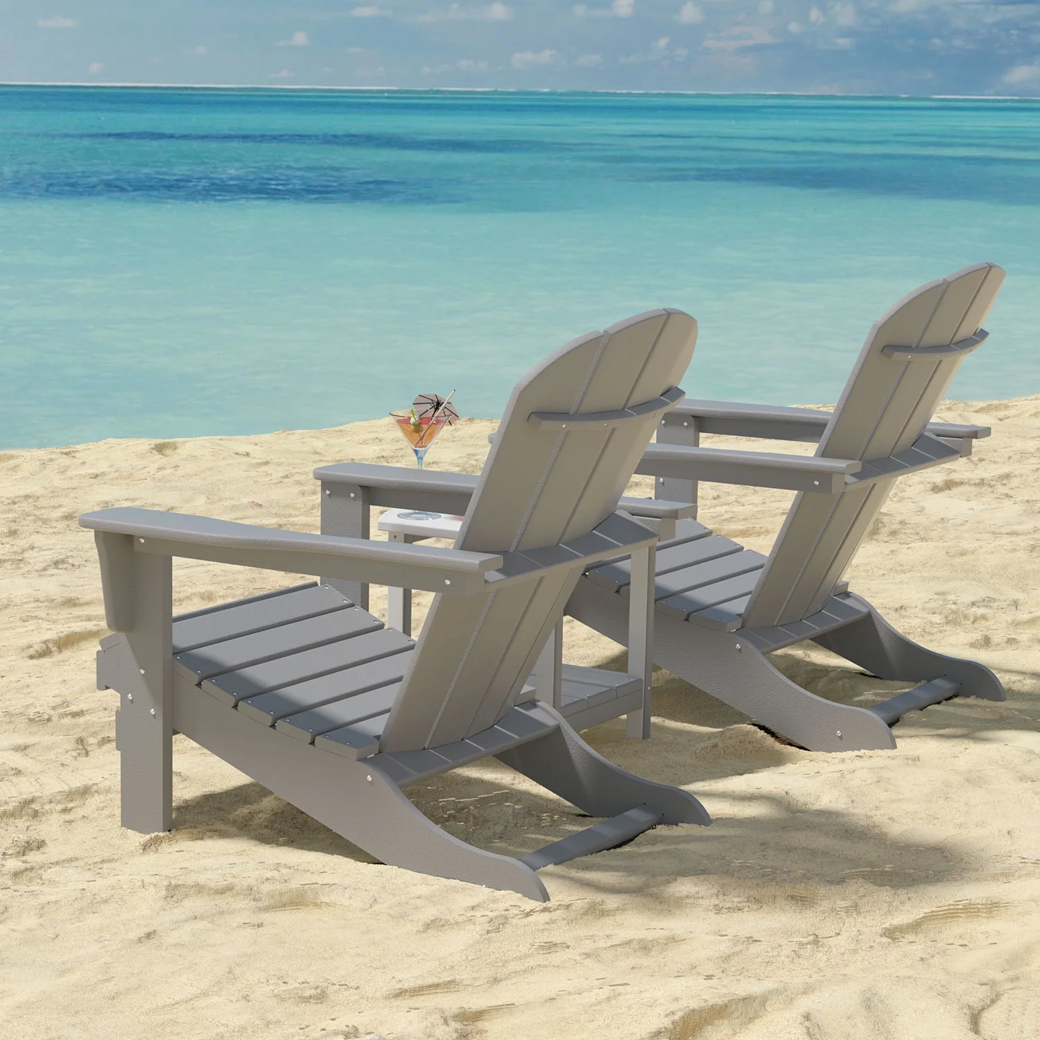 Kevinplus HDPE Adirondack Chair, Fire Pit Chairs, Sand Chair, Patio Outdoor Chairs,DPE Plastic Resin Deck Chair, lawn chairs, Adult Size ,Weather Resistant for Patio/ Backyard/Garden , Gray, Set of 2