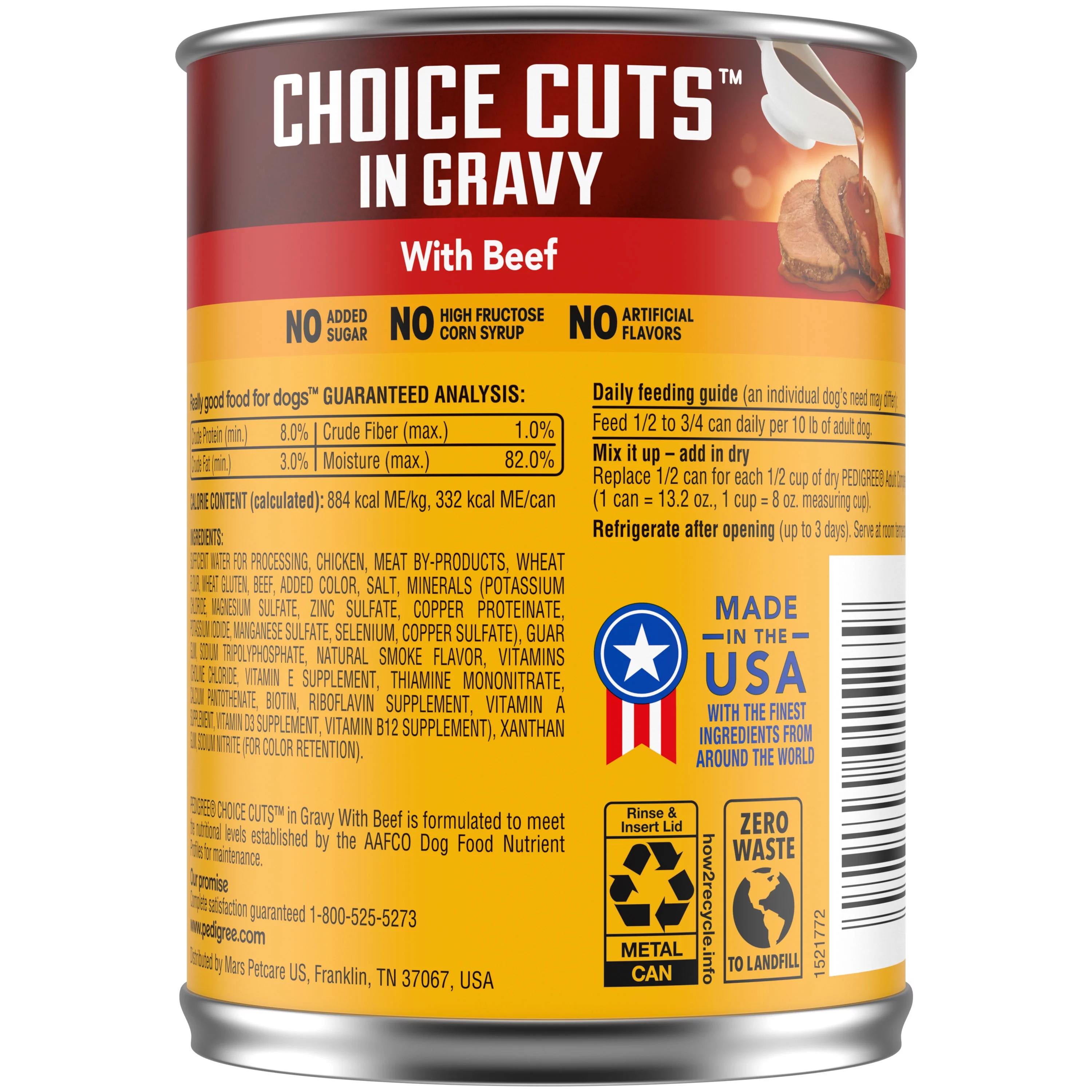 PEDIGREE CHOICE CUTS IN GRAVY With Beef Wet Dog Food for Adult Dog, 13.2 oz. Can