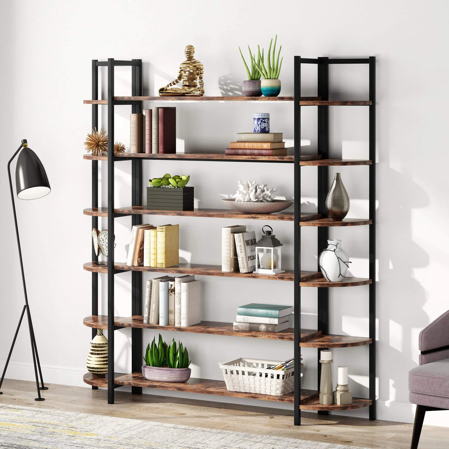 Tribesigns Freestanding Wide 6-Tier Storage Bookshelf Etagere Bookcase Home Office Display Shelf