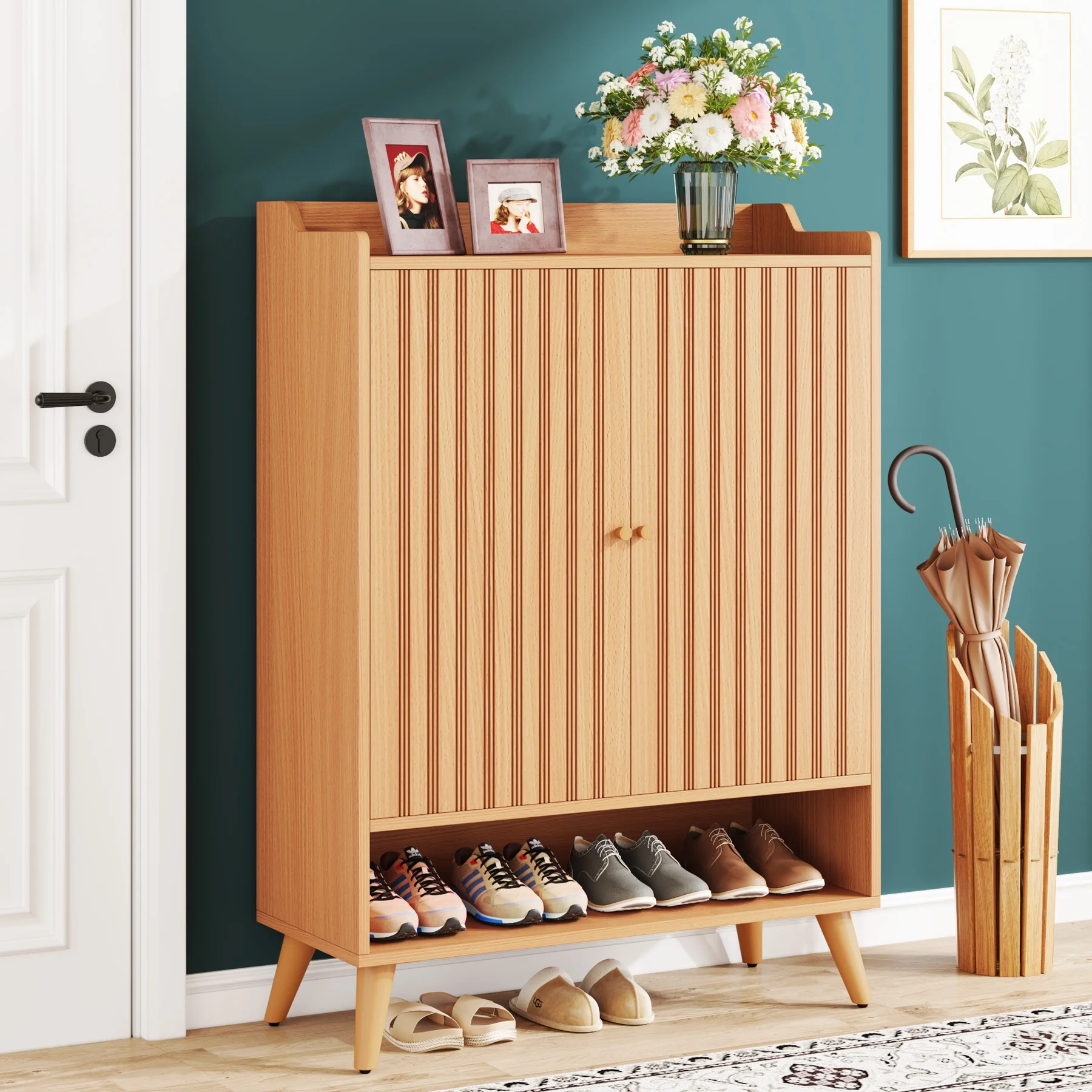 Shoe Cabinet with Doors, Adjustable Shelves