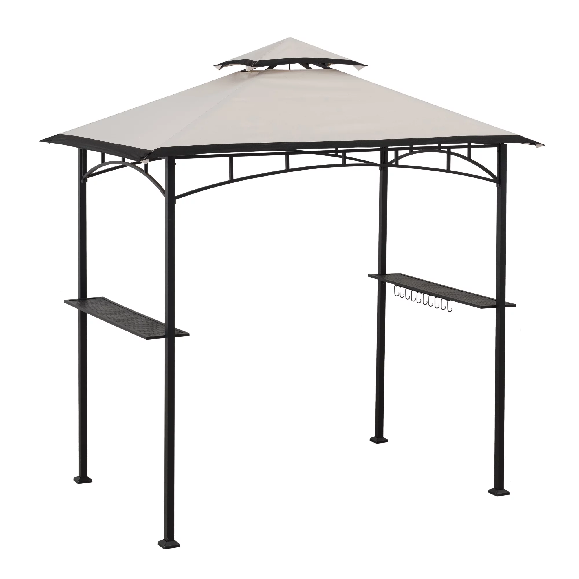 Sunjoy Orville 5 ft. x 8 ft. Black Steel 2-tier Grill Gazebo with Beige and Black Canopy