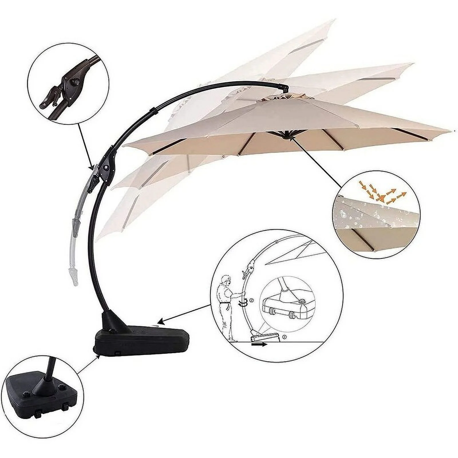 UKISHIRO 11 Ft Cantilever Offset Aluminum Patio Cantilever Umbrella with Tilt and Base