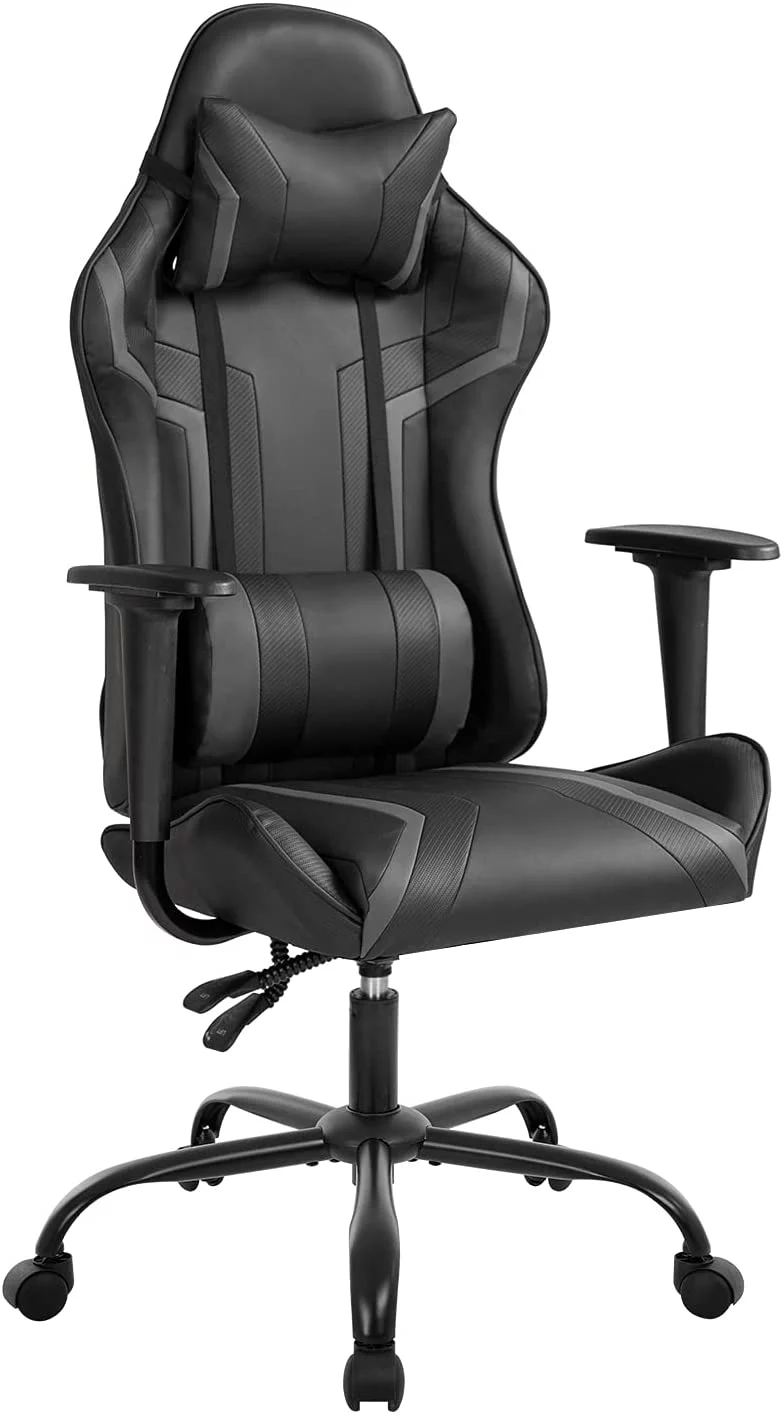 Gaming Chair Racing Desk Chair Ergonomic Office Chair Executive High Back PU Leather Computer Chair with Lumbar Support Task Rolling Swivel Chair for Men Teens Adults (Black)