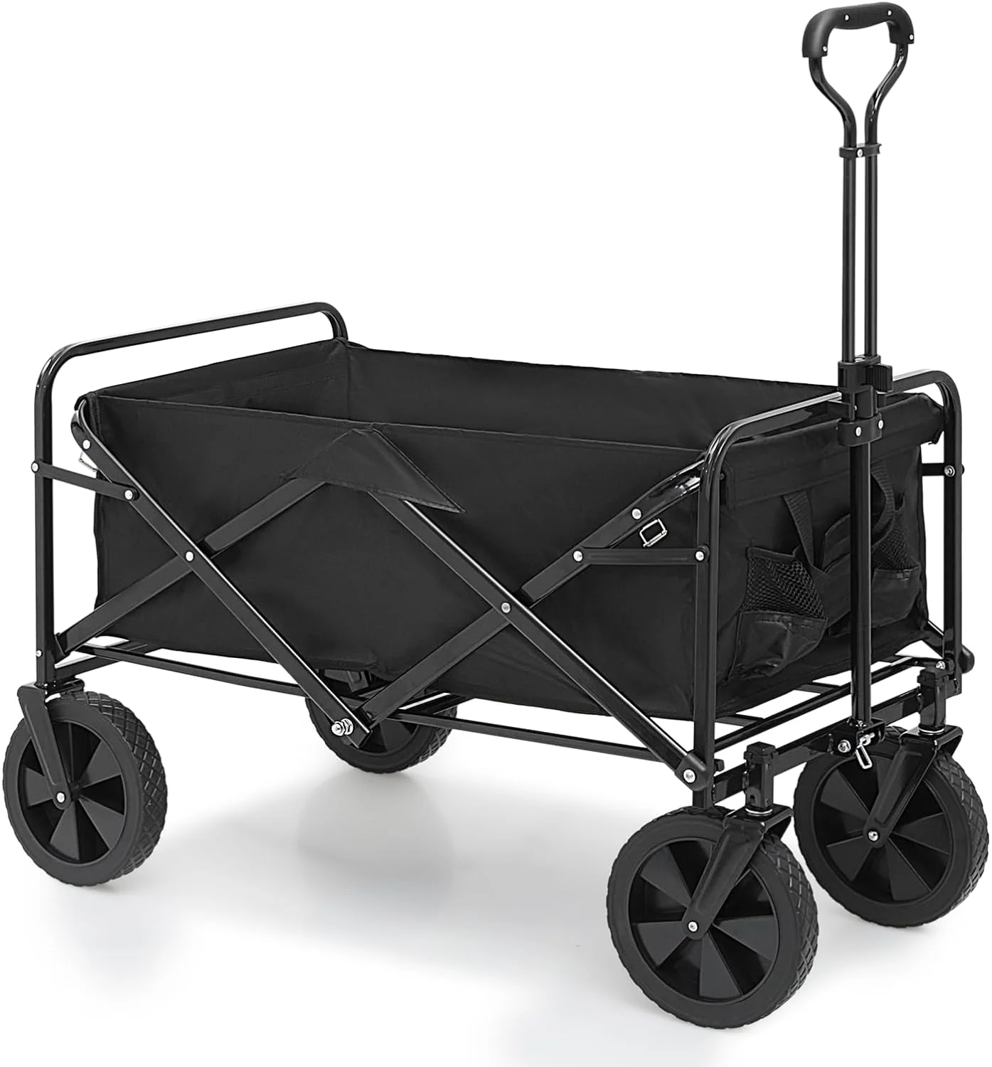 Wagon Cart With Wheels Foldable, Collapsible Folding Camping Wagon Cart Heavy Duty Garden Portable Hand Cart With Adjustable Handle And All Wheels For Beach Shopping Camp, 200Lbs