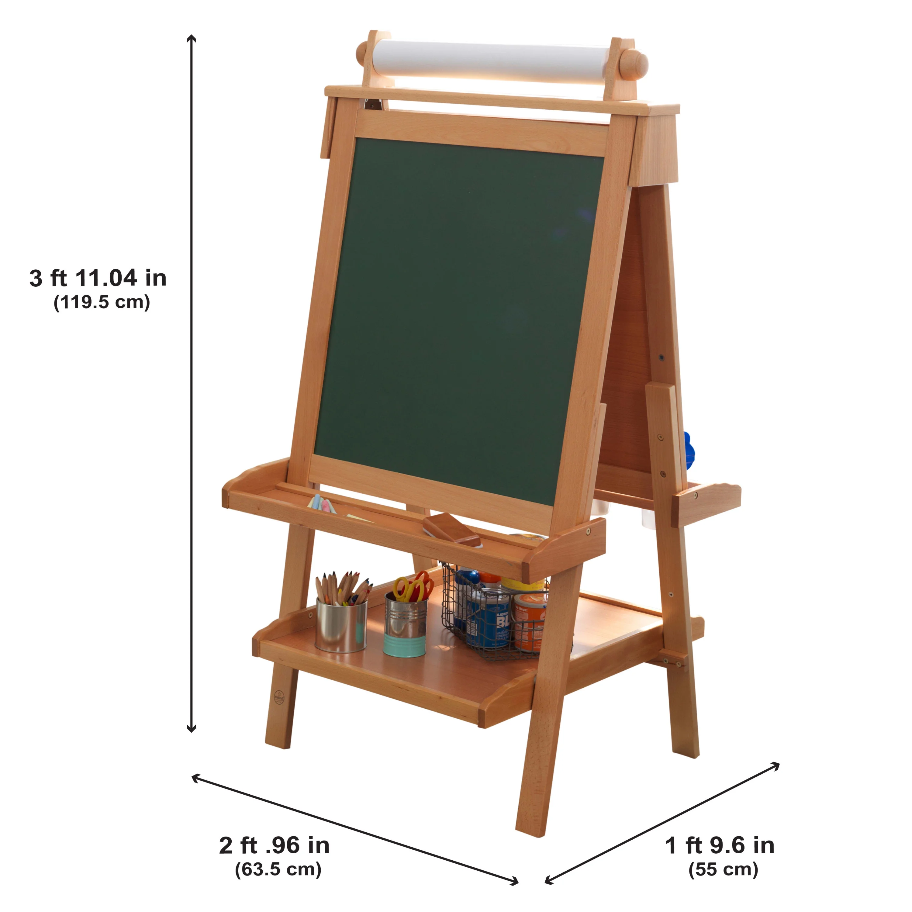 KidKraft Deluxe Wooden Easel with Chalkboard, Dry Erase Surfaces, Paper Roll and Paint Cups - Natural