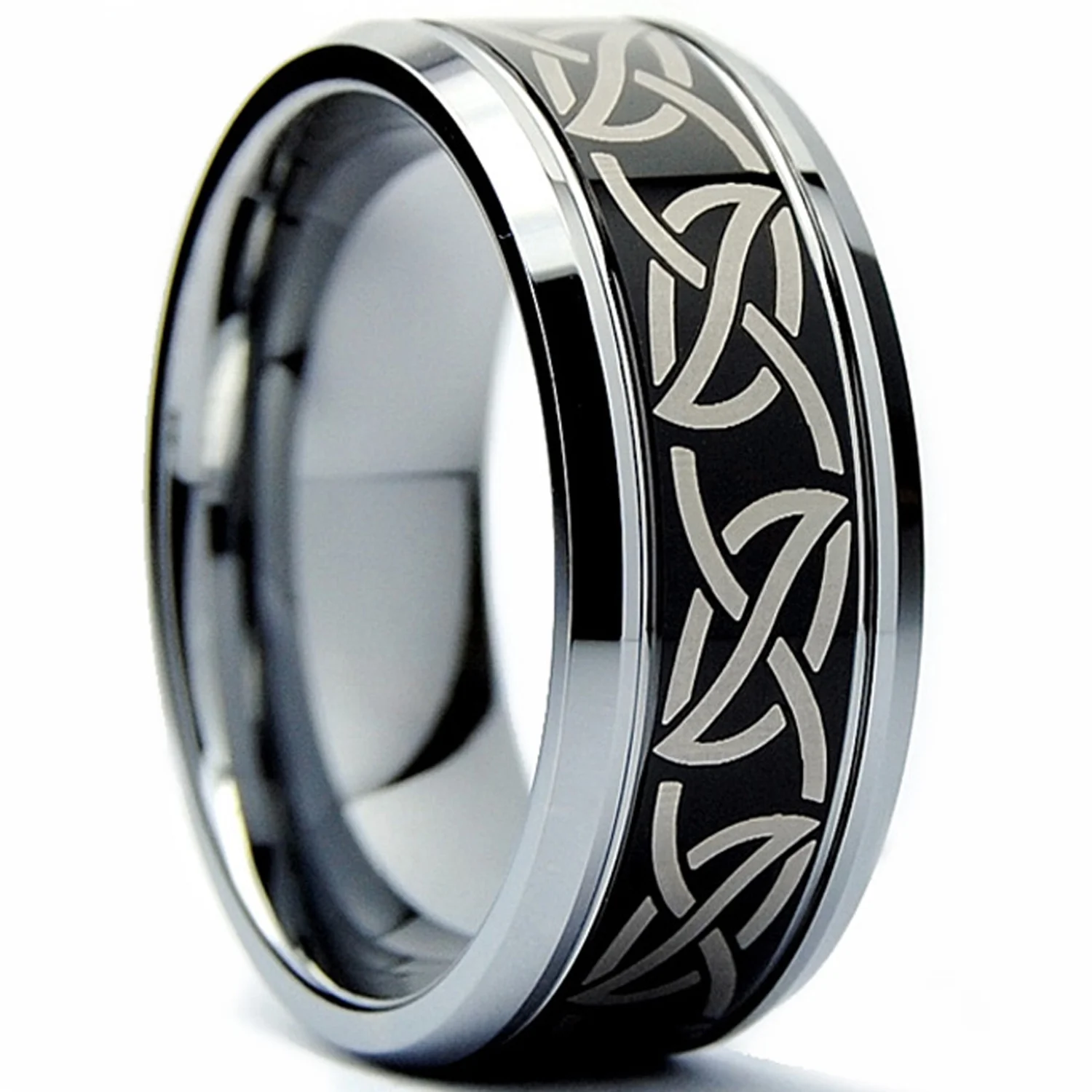Metal Masters 9MM Men's Black Two Tone Tribal Tungsten Carbide Ring Wedding Band Size 8.5