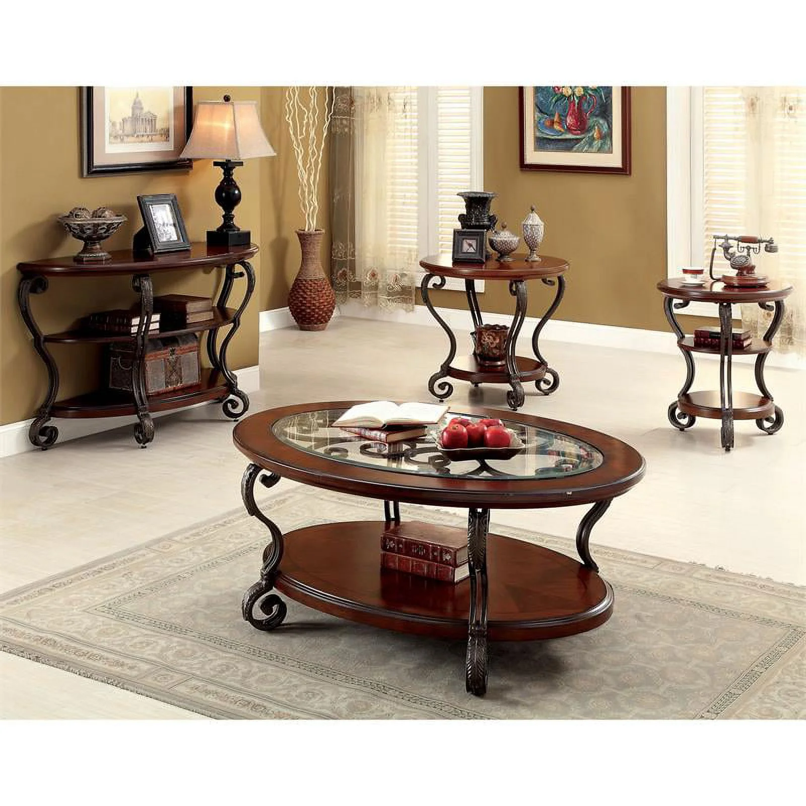 Home Square Azea Traditional Wood 1-Shelf End Table in Brown Cherry - Set of 2