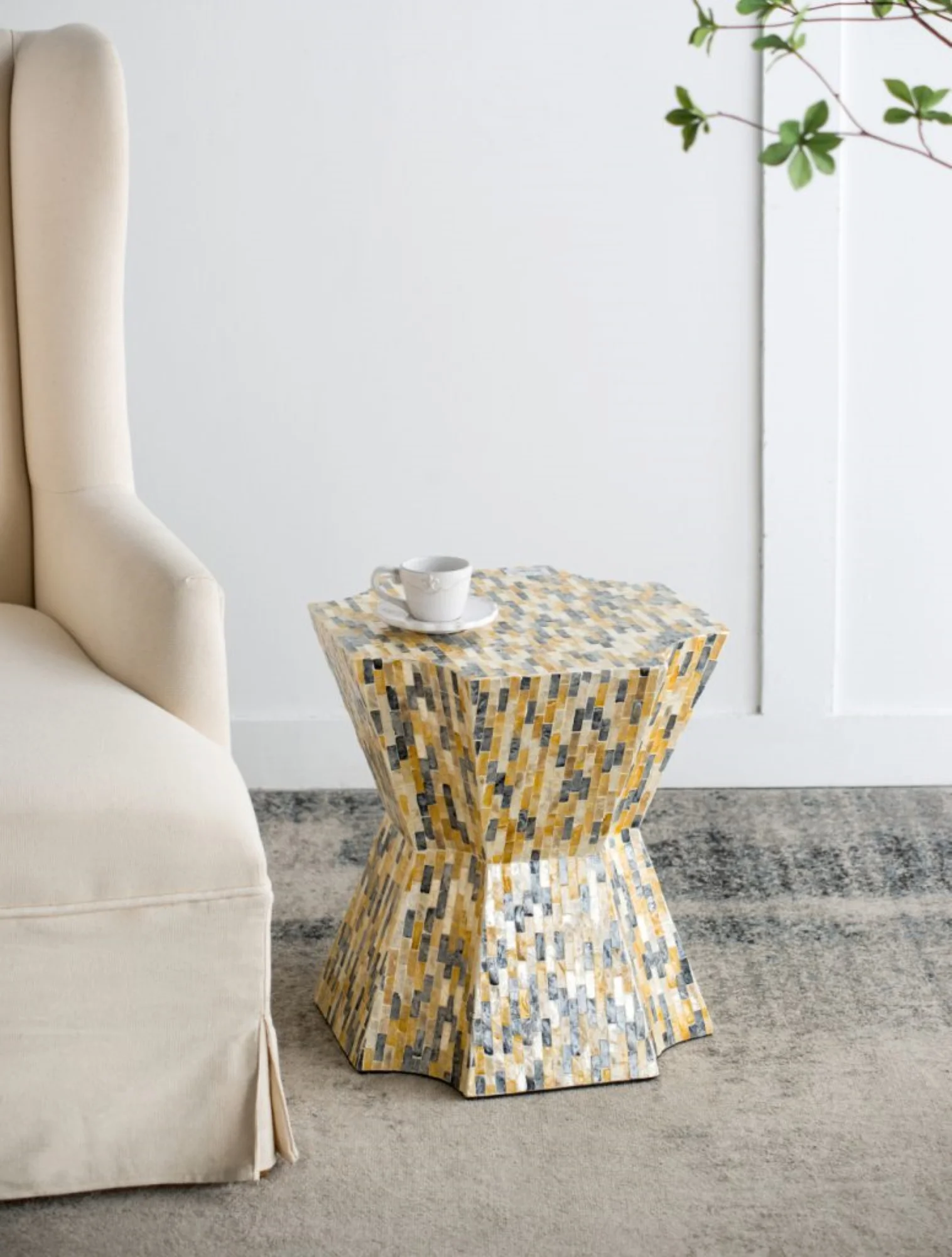 CC Home Furnishings Tapered Capiz Shell Inlay Accent Stool - 18