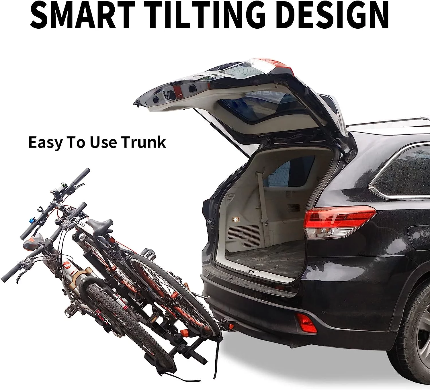 2 E Bike Rack Hitch Mounted, Wobble Free Smart Tilting Folding 2 Bicycle Electric Bike Racks, 2