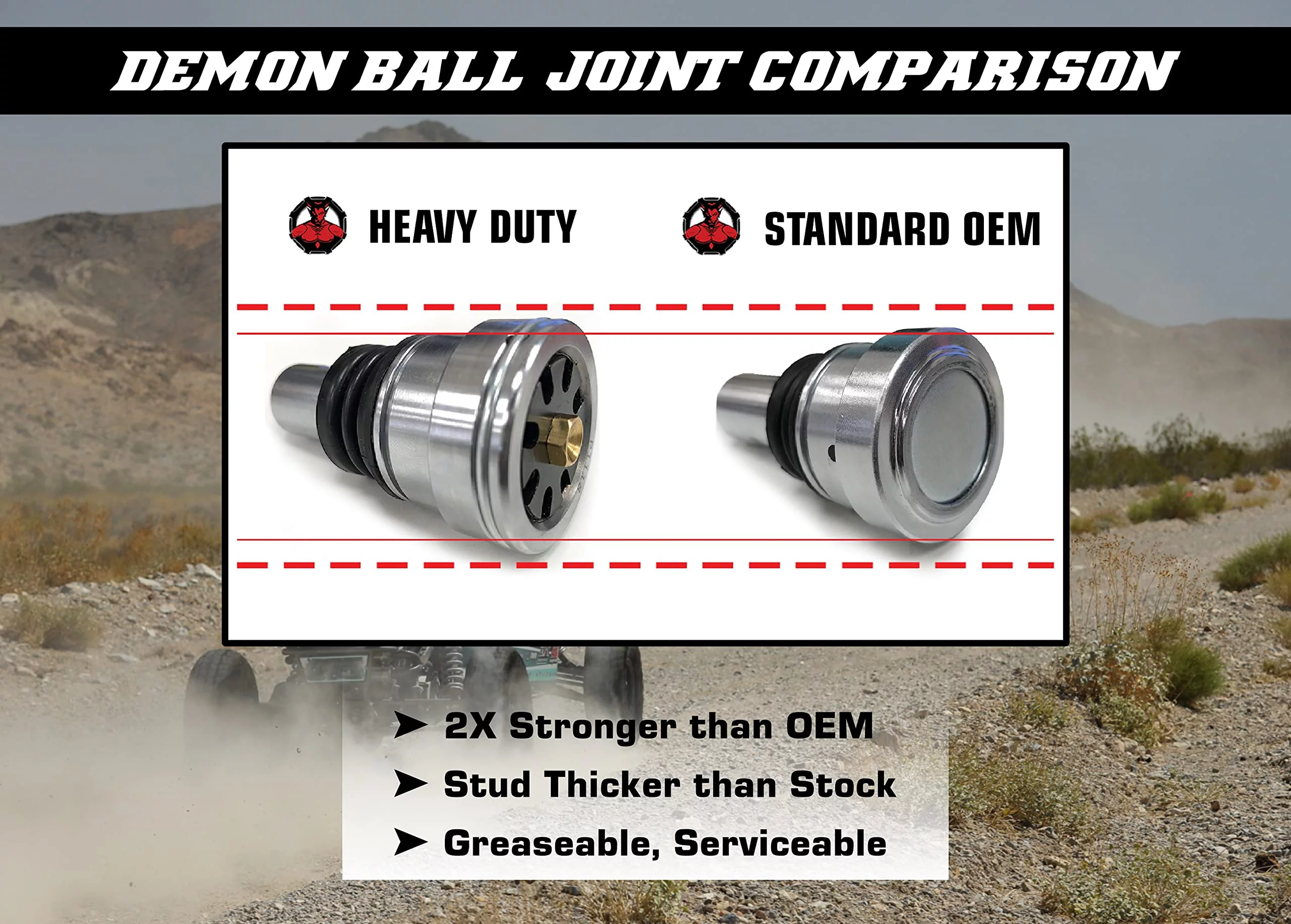 Demon Powersports Lower Heavy Duty Ball Joint for (2019-21) Honda Talon 1000R/1000X, Made of Chromoly Steel in Dual Heat Treated, Wear Adjustable & Stronger Reinforced Stub Design, Stronger Than OEM