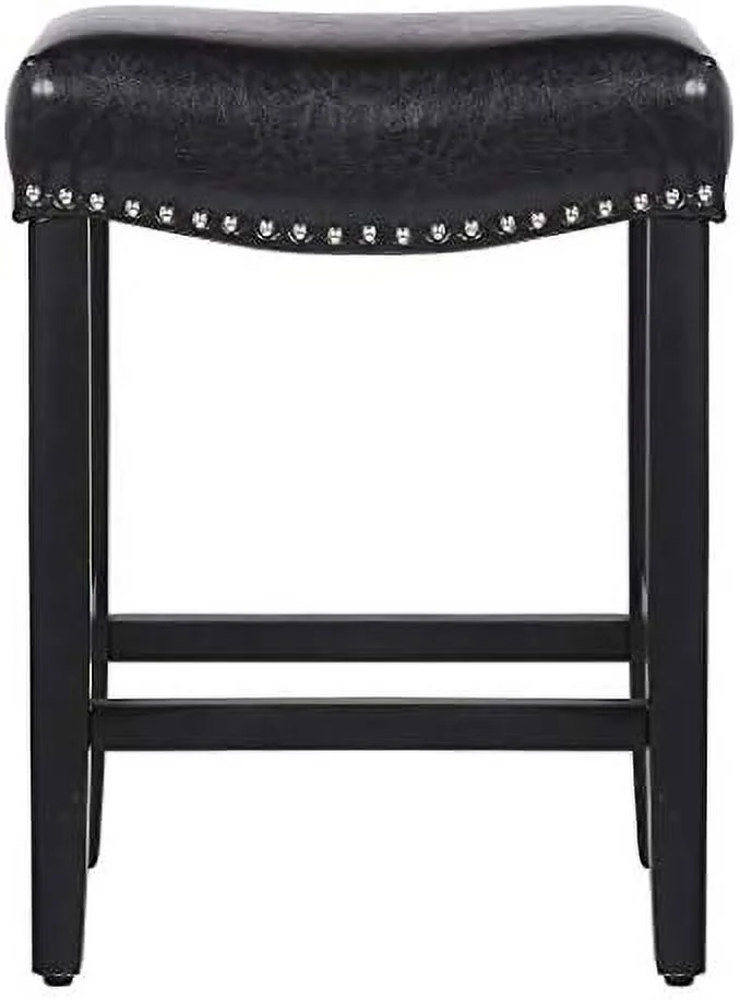 NLTBONNIE WO Home   Stool 29" in Backless Saddle Seat Sitting Counter Stool w Black Wood Legs (Gray)