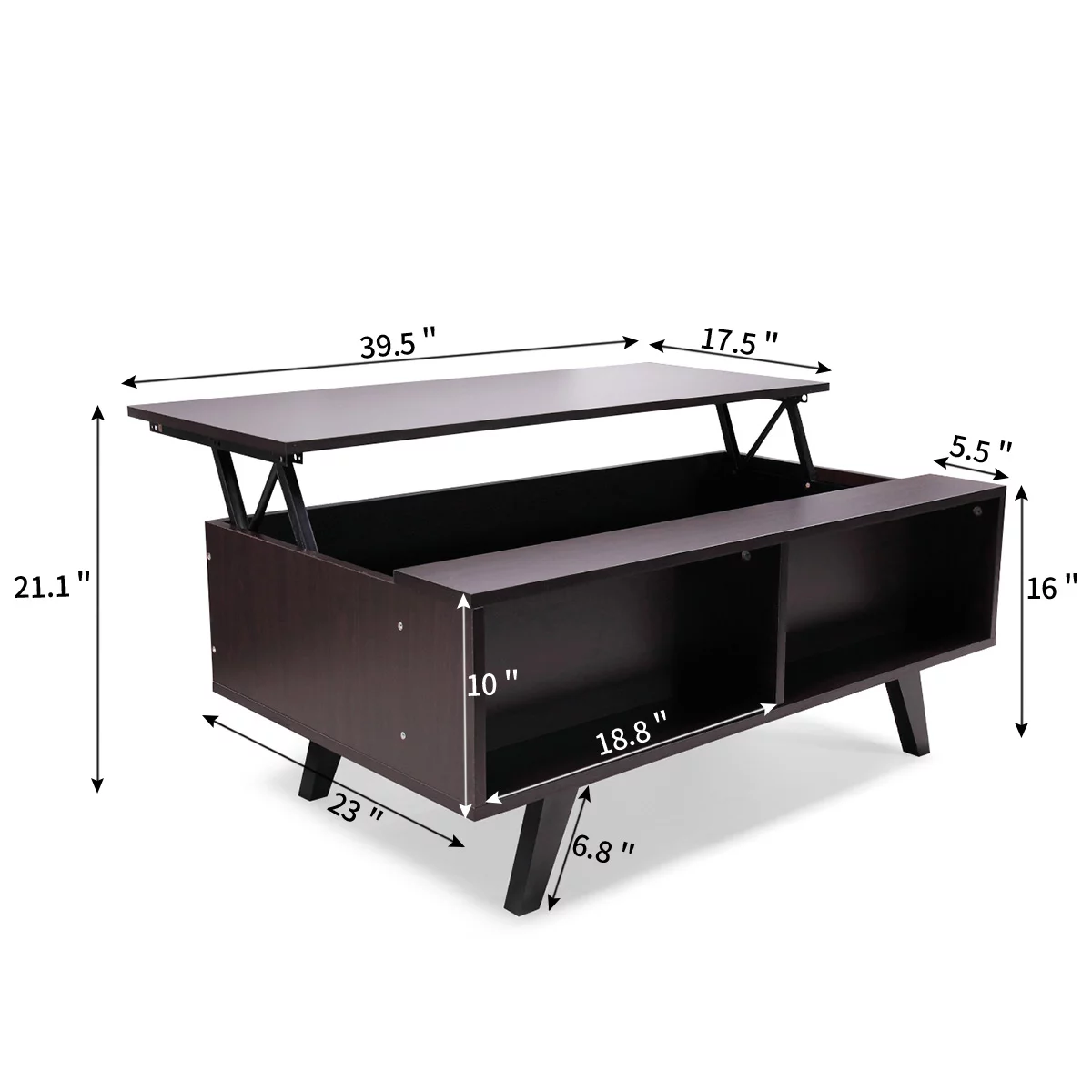 Veryke Lift Top Coffee Table, Wood and Metal Frame Hidden Storage Compartment for Home Living Room