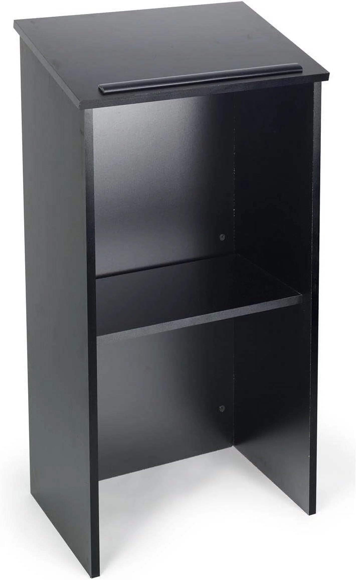 Lectern Stand With Portable Knock-Down Design, 45 Inch Floor-Standing Podium With Shelf - Black