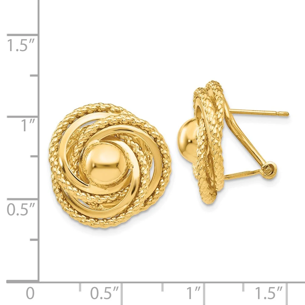 Primal Gold 14 Karat Yellow Gold Polished and Twisted Fancy Omega Back Post Earrings