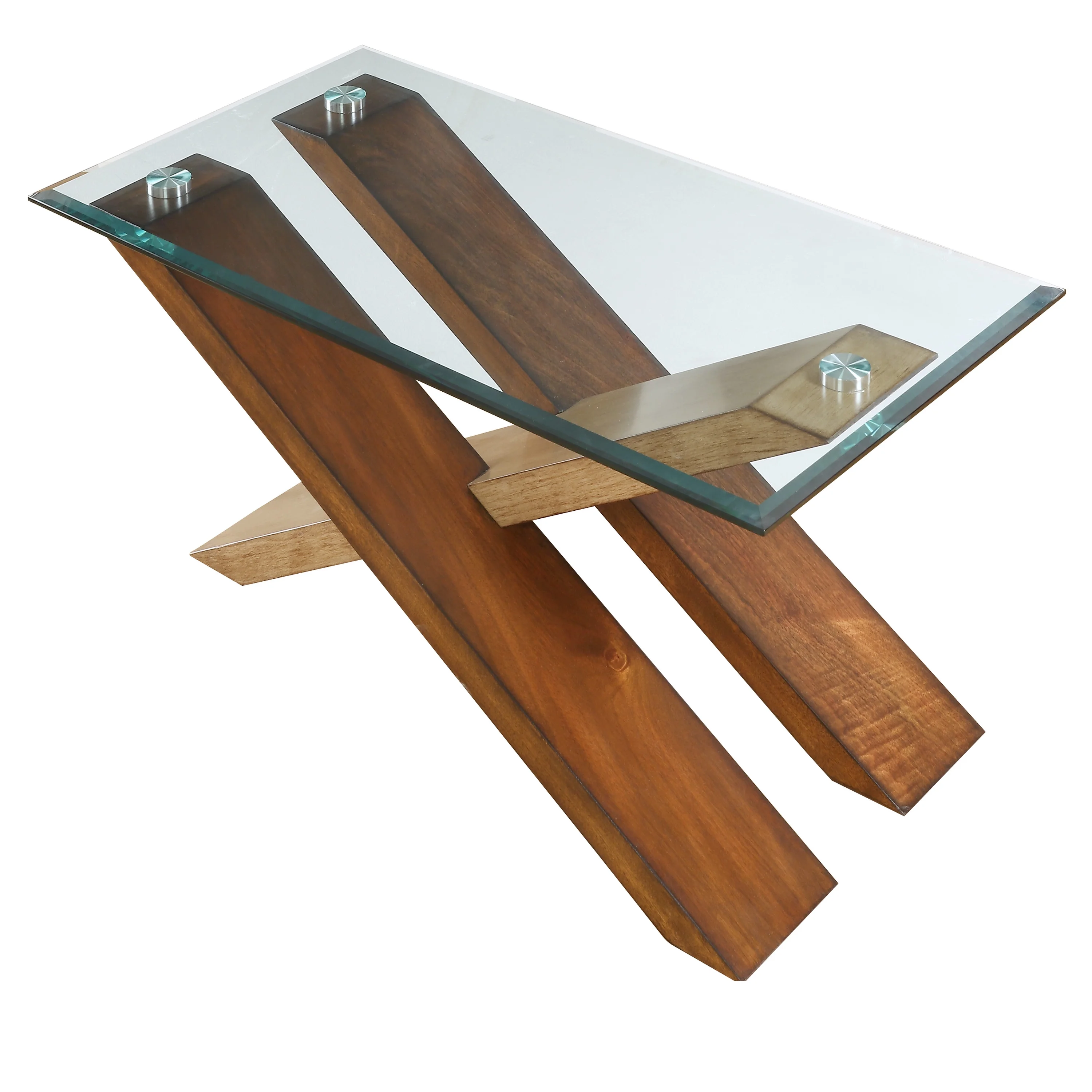 CoSoTower Modern Cross Tie End Table - Beveled Glass Top, Contrasting Natural and Cherry Finish - Unique Accent Piece, Stylish Home Brightener
