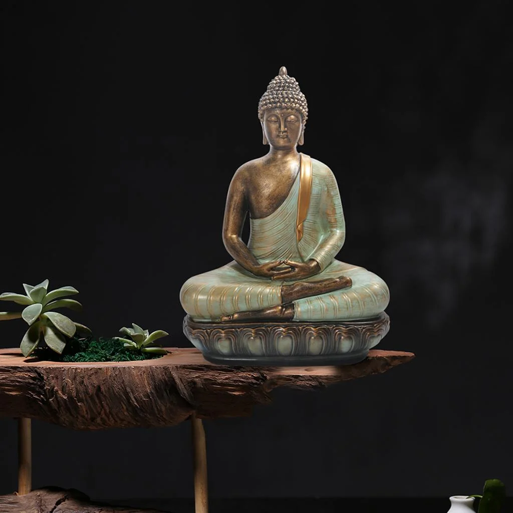 Outdoor Resin Sitting Meditating Buddha Statue Southeast Asian Style Sculpture Decor for home and garden Patio Porch Indoor Yard