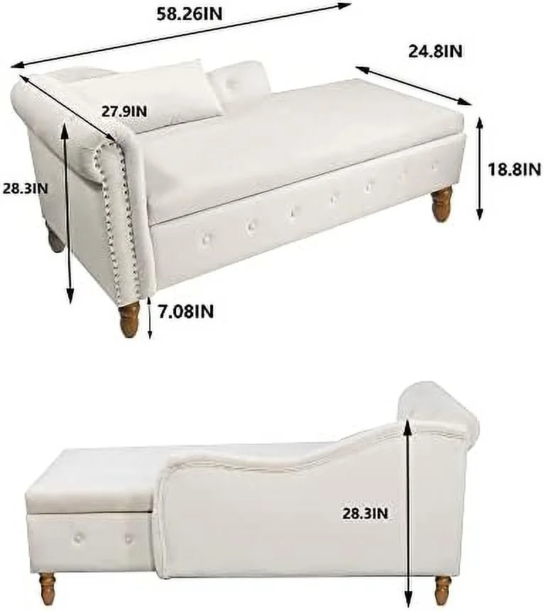 xrboomlife Chaise Lounge Indoor with   Modern Upholstered Nailhead Velvet Couch Sleeper Chair  Chaise Lounge Chair Indoor Bedroom Living Room Office（Black）