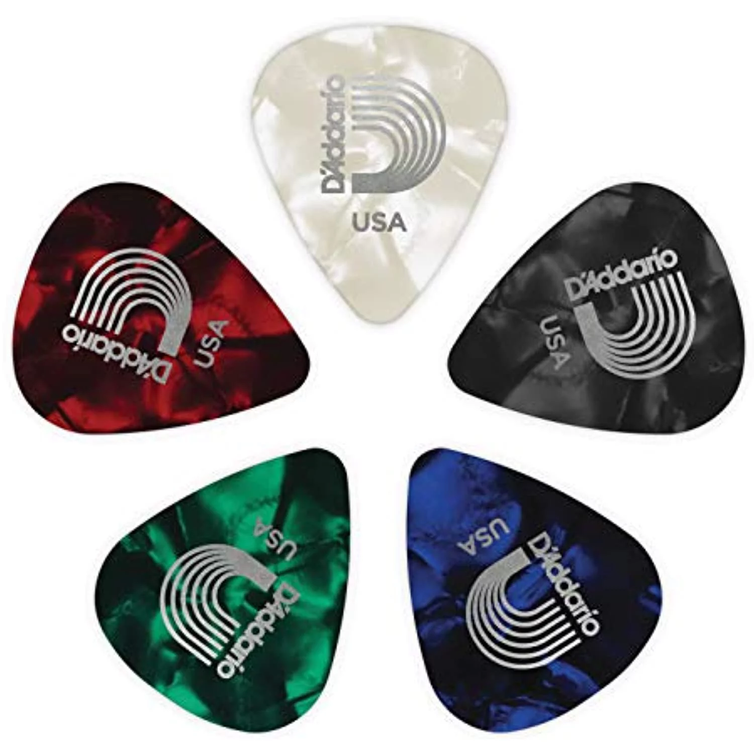 D'Addario Assorted Pearl Celluloid Guitar Picks, 25 pack, Light