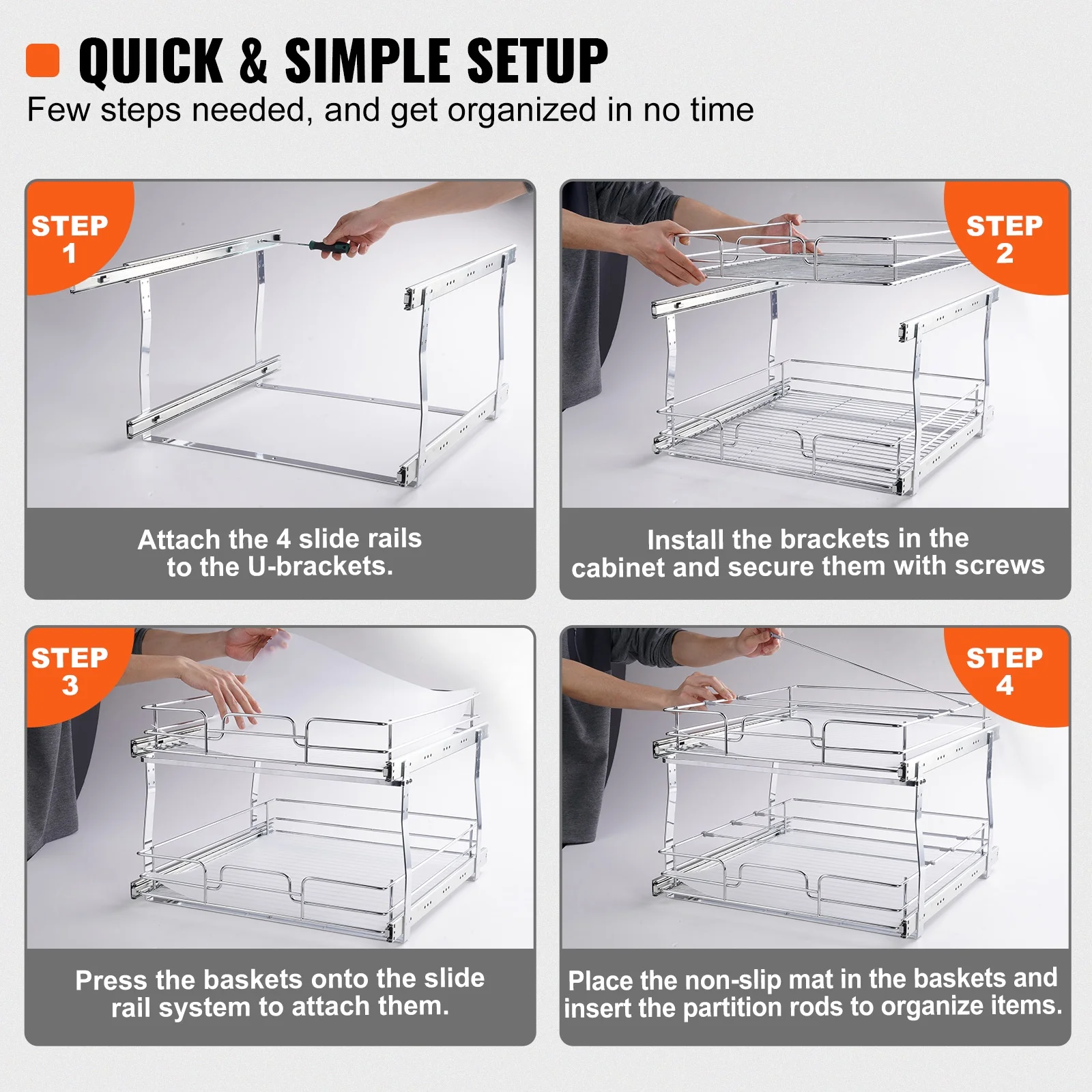SKYSHALO 18x20 inch Drawer Basket 2-Tier Wire Pull Out Cabinet Under Sink Organizer