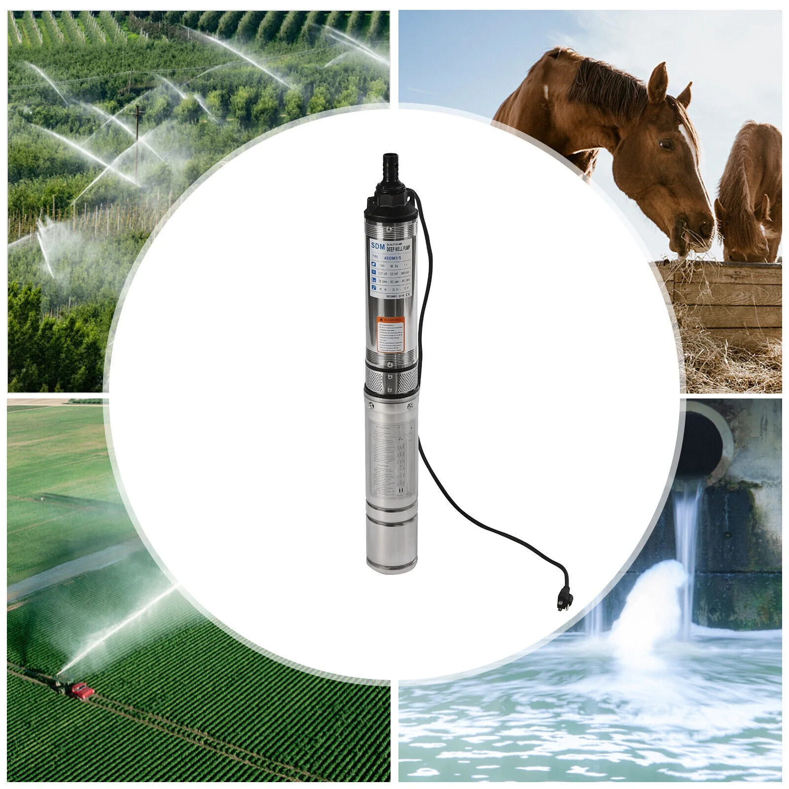 ZhdnBhnos 110V 370W Electric Powered Deep Well Pump 1/2HP 16GPM Submersible Pump Stainless Steel Water Pump