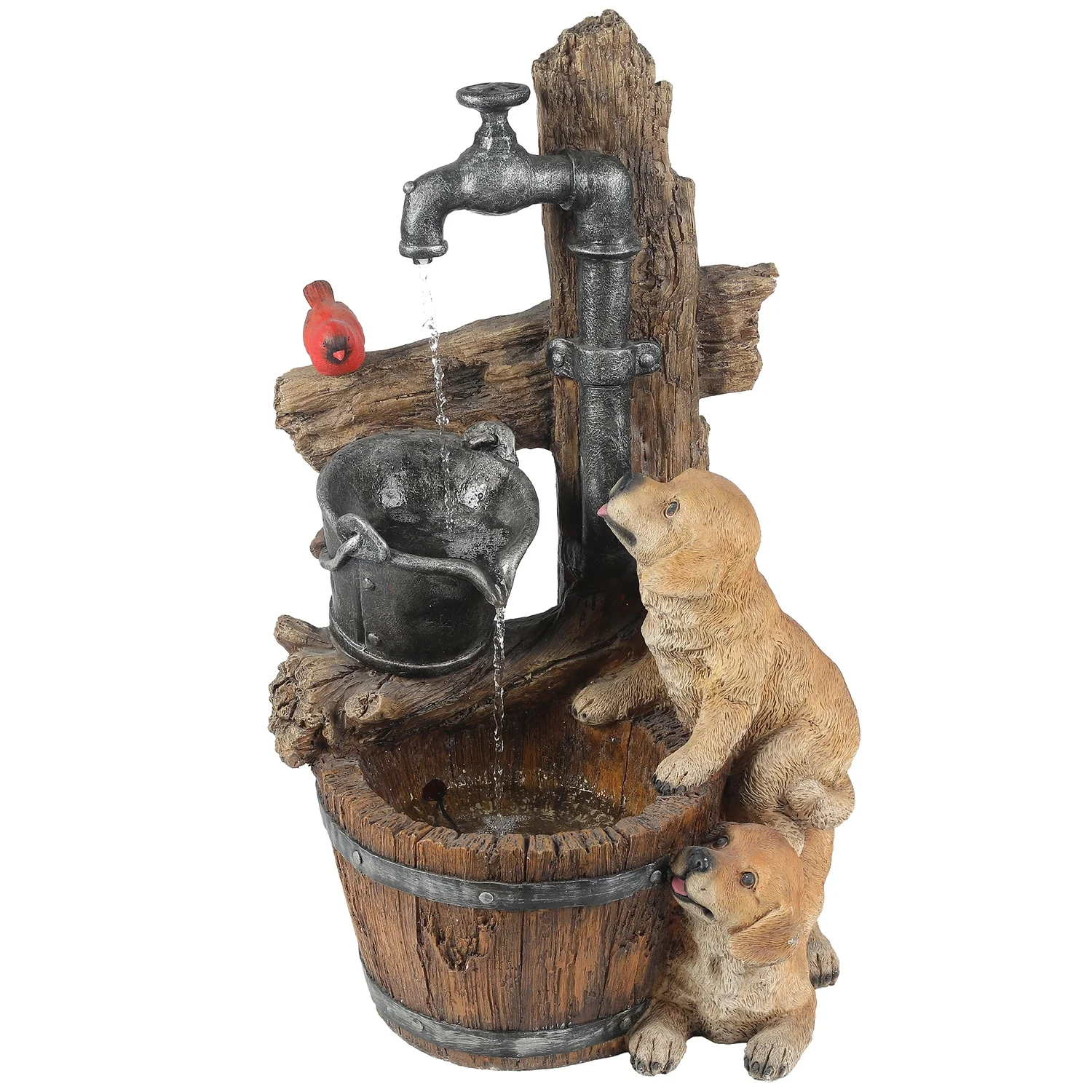 HomeStock Eclectic Exclusivity Resin Puppies And Water Pump Outdoor Fountain With Led Light