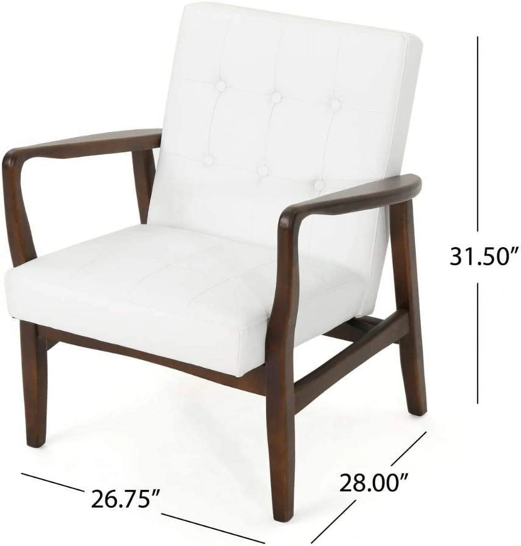 GDF Studio Conrad Century Modern Faux Leather Club Chair With Wood Frame, White And Dark Espresso