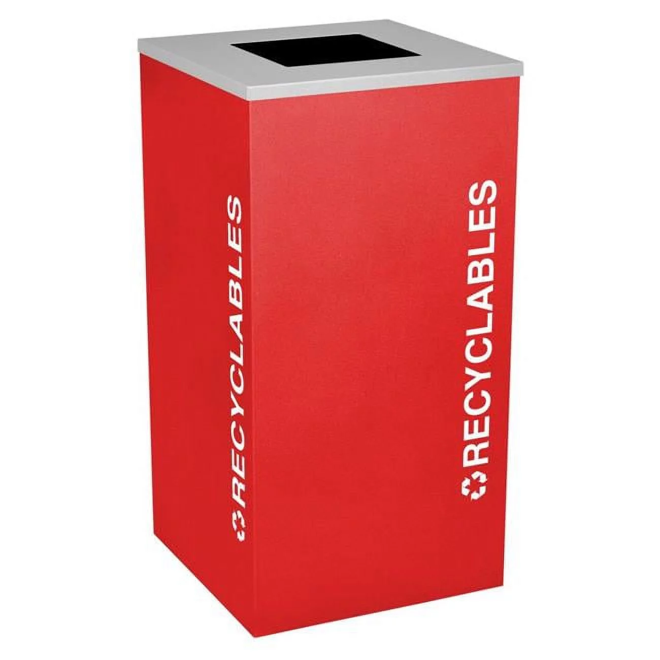Ex-Cell Kaiser 24 Gallon Square Recycling Receptacle with Recyclables Decal, Ruby Texture