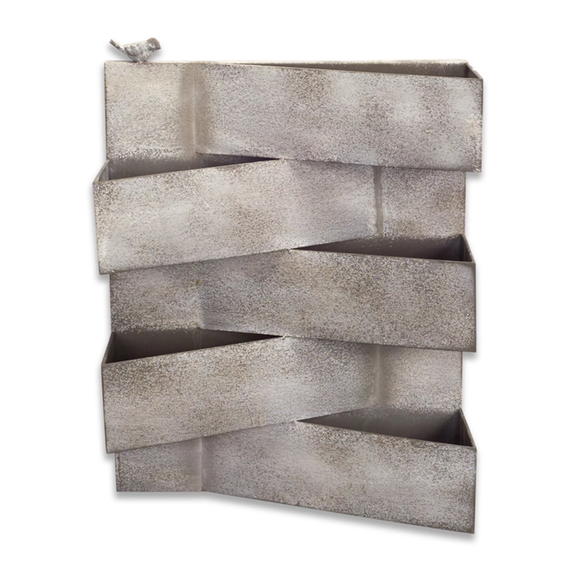 Melrose International  16 x 21 in. Metal Planter with Bird, Grey & White