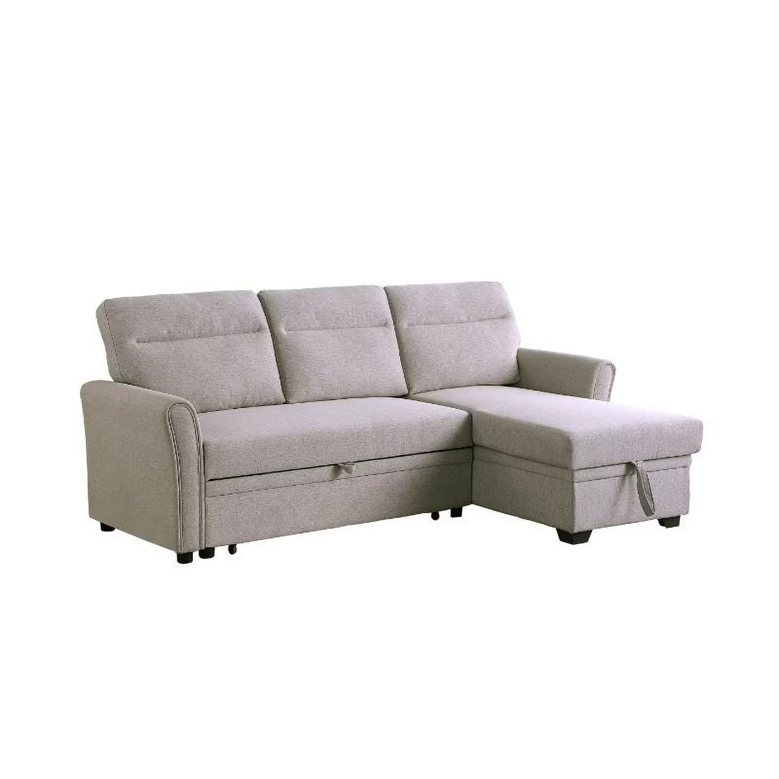 Bowery Hill Fabric Reversible/Sectional Sleeper Sofa with Storage Chaise in Light Gray