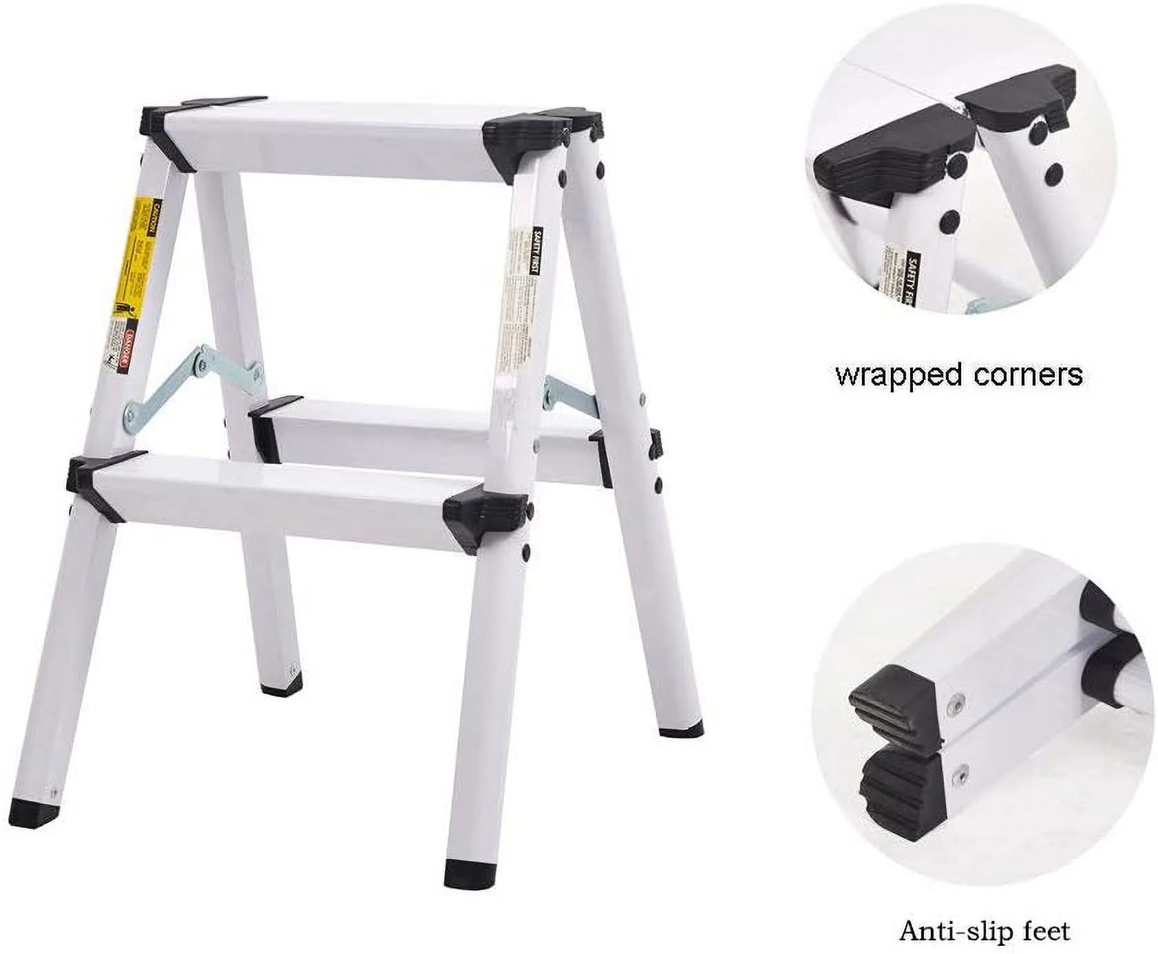 Aluminum 2-Step Stool Folding Double Sided Step Ladder Anti-Slip Sturdy And Wide Pedal Ladder Capacity 250 Lbs
