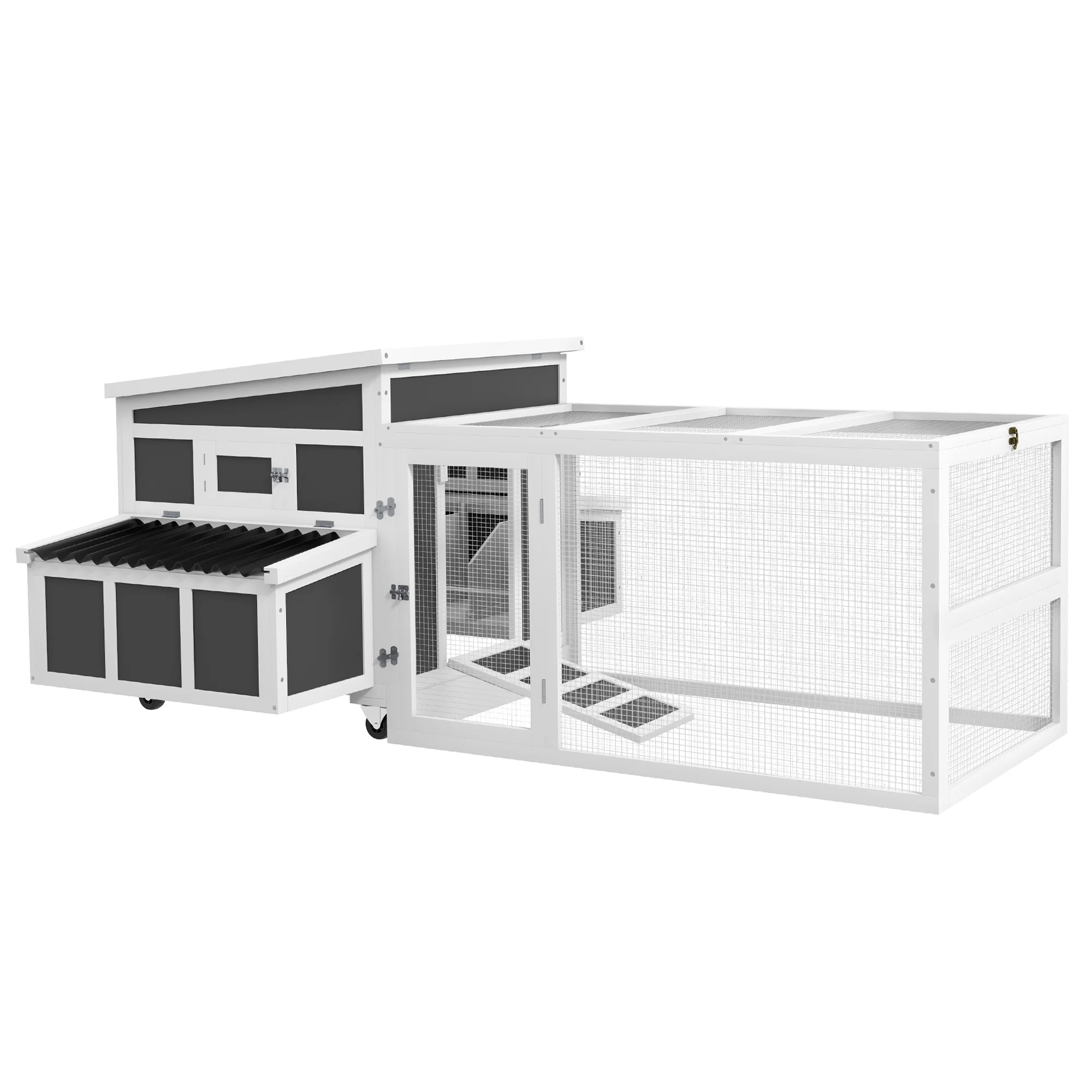 PawHut Wooden Chicken Coop with Nesting Box, Run for 6 Chickens, Dark Gray