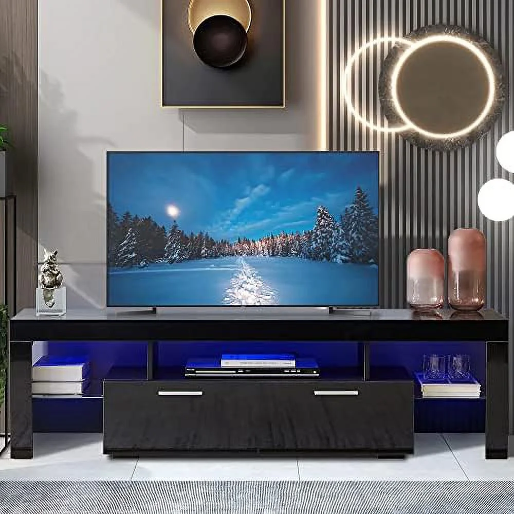 SJOINGB Modern LED TV Stand with  and LED Lights for 55/65/70/75 inch TV  White TV Console Table with High Glossy Entertainment Center for Gaming  Living Room  Bedroom