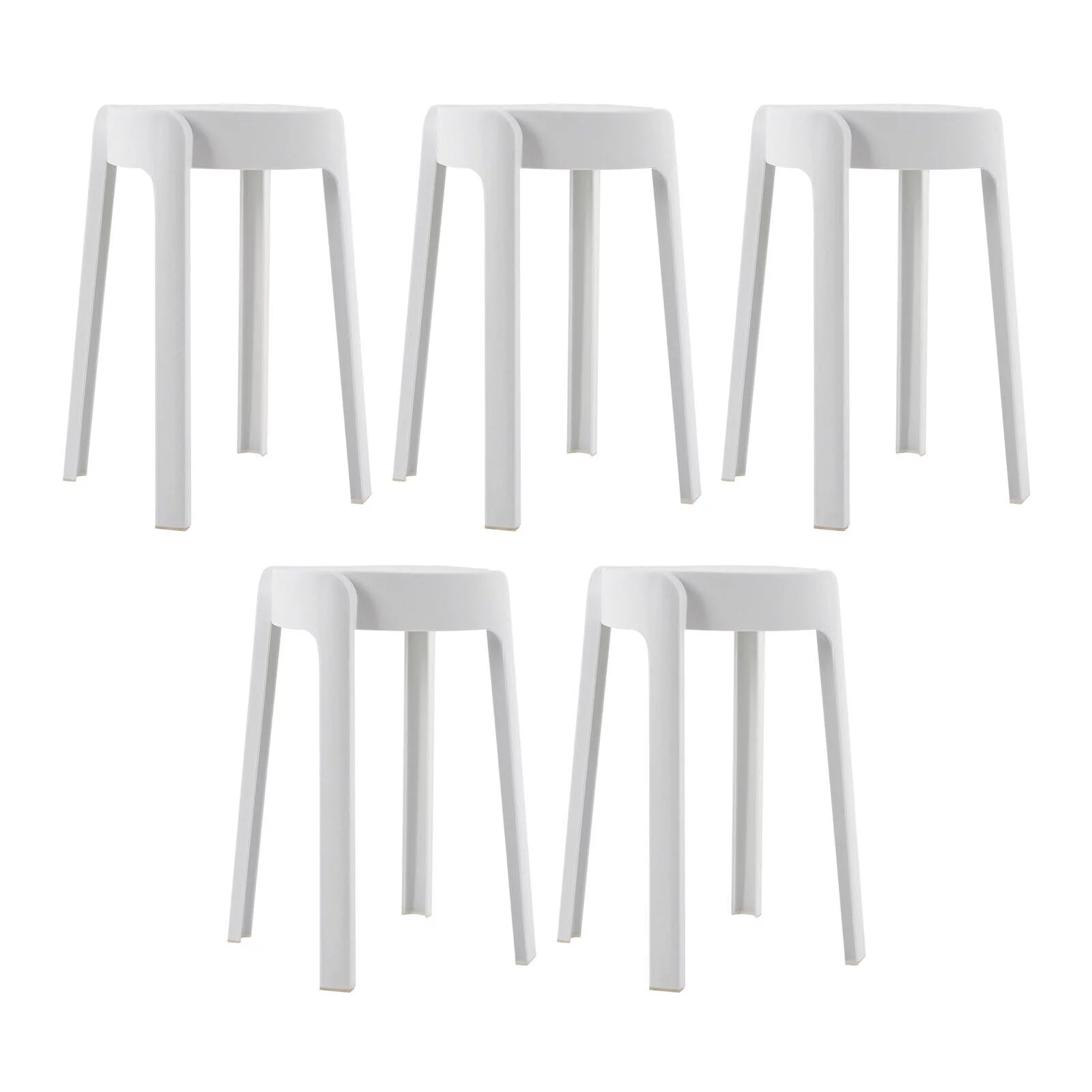 ZhdnBhnos 5 Pack 18 Inch Plastic Stackable Stools Chairs For Kids Students Portable Backless Bar Stools for Classroom Home Office (White)