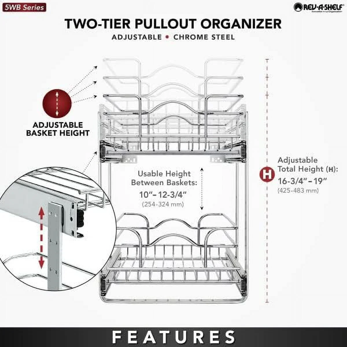 JYHOME 2-Tier Kitchen Cabinet Pull Out  and Drawer Organizer Slide Out Pantry  Basket in Multiple Sizes  12 x 18 In  5WB2-1218CR-1