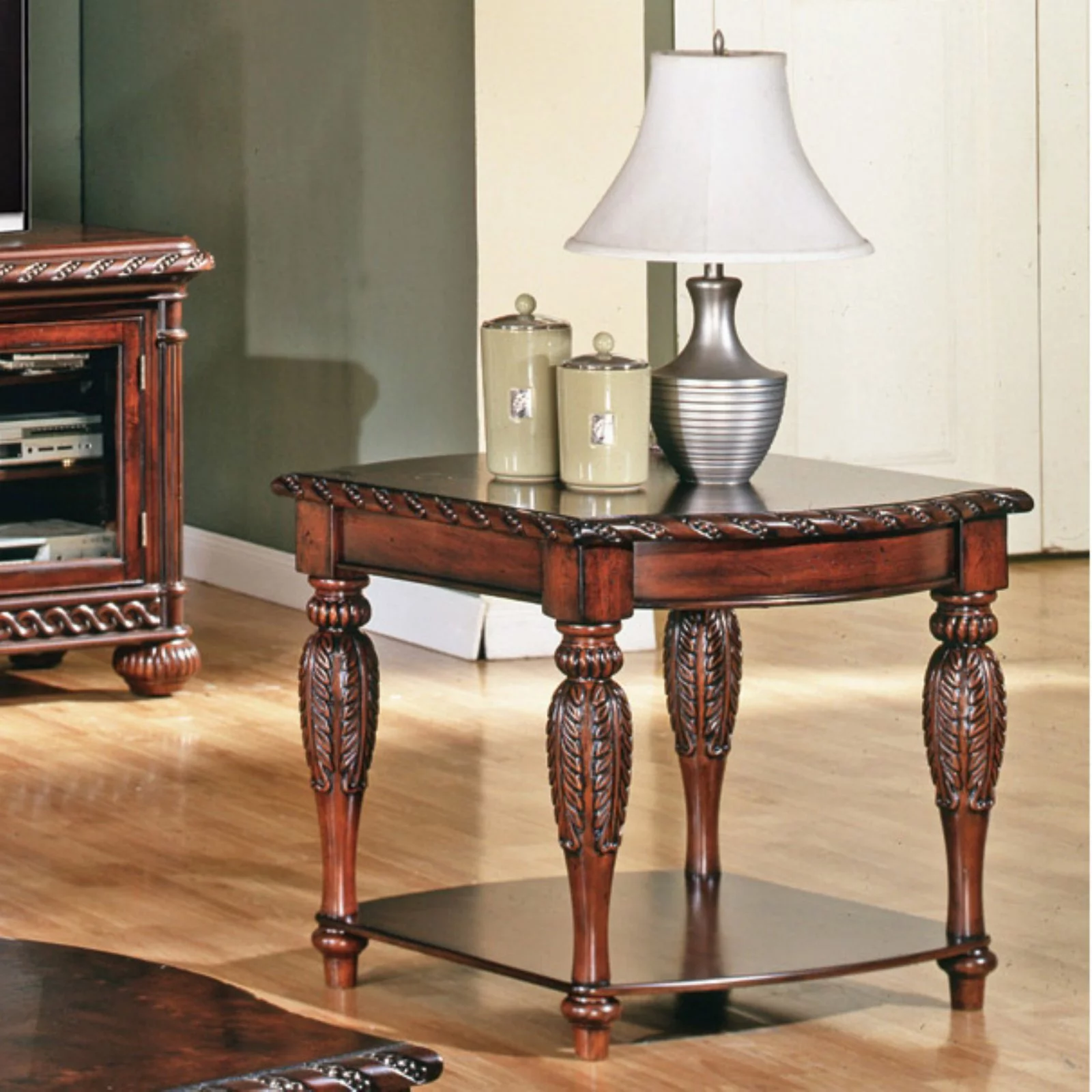 Steve Silver Company Antoinette Solid Wood End Table in Warm Brown Cherry