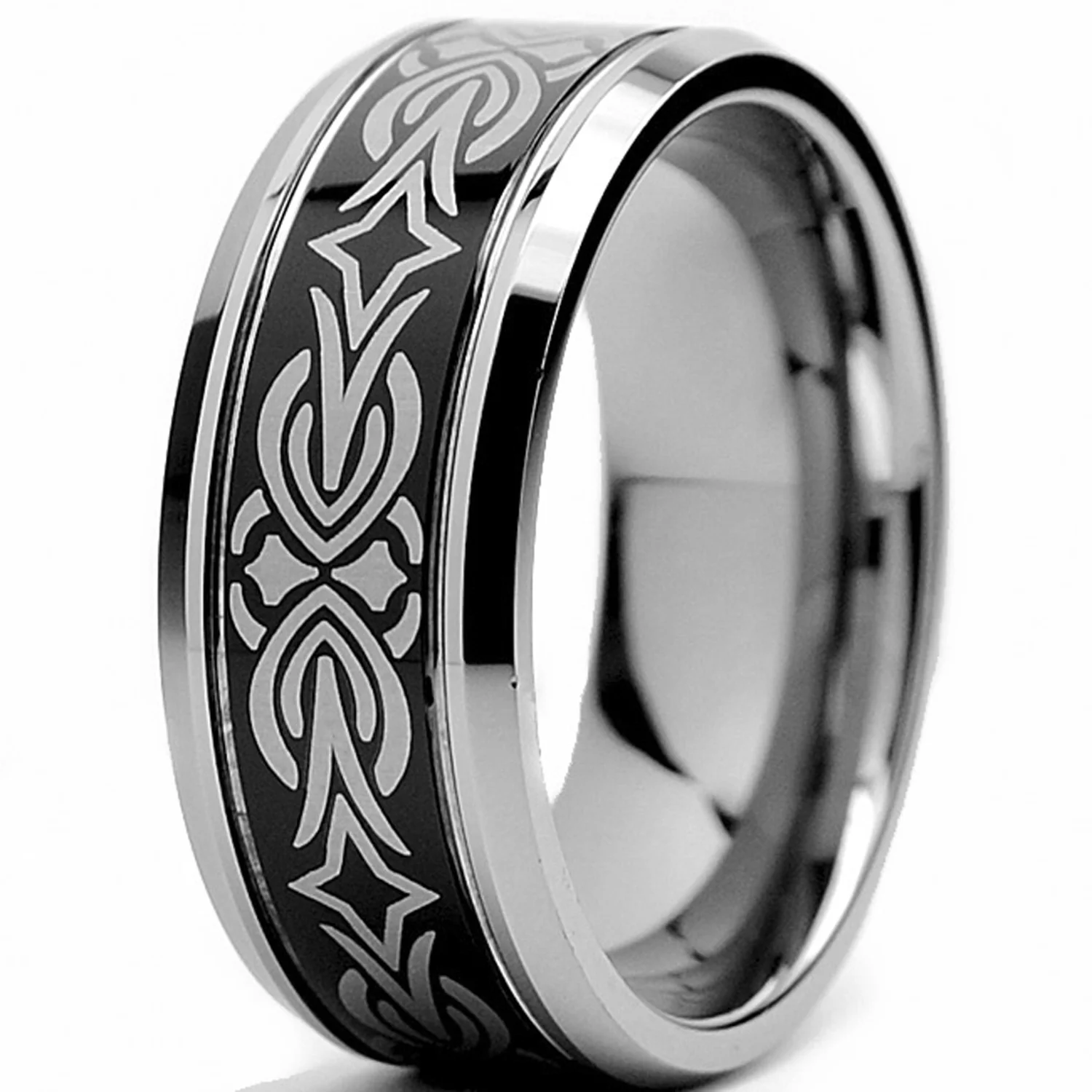 Metal Masters Men's 9MM Tribal Black Two Tone Tungsten Carbide Wedding Band Ring Size 8.5