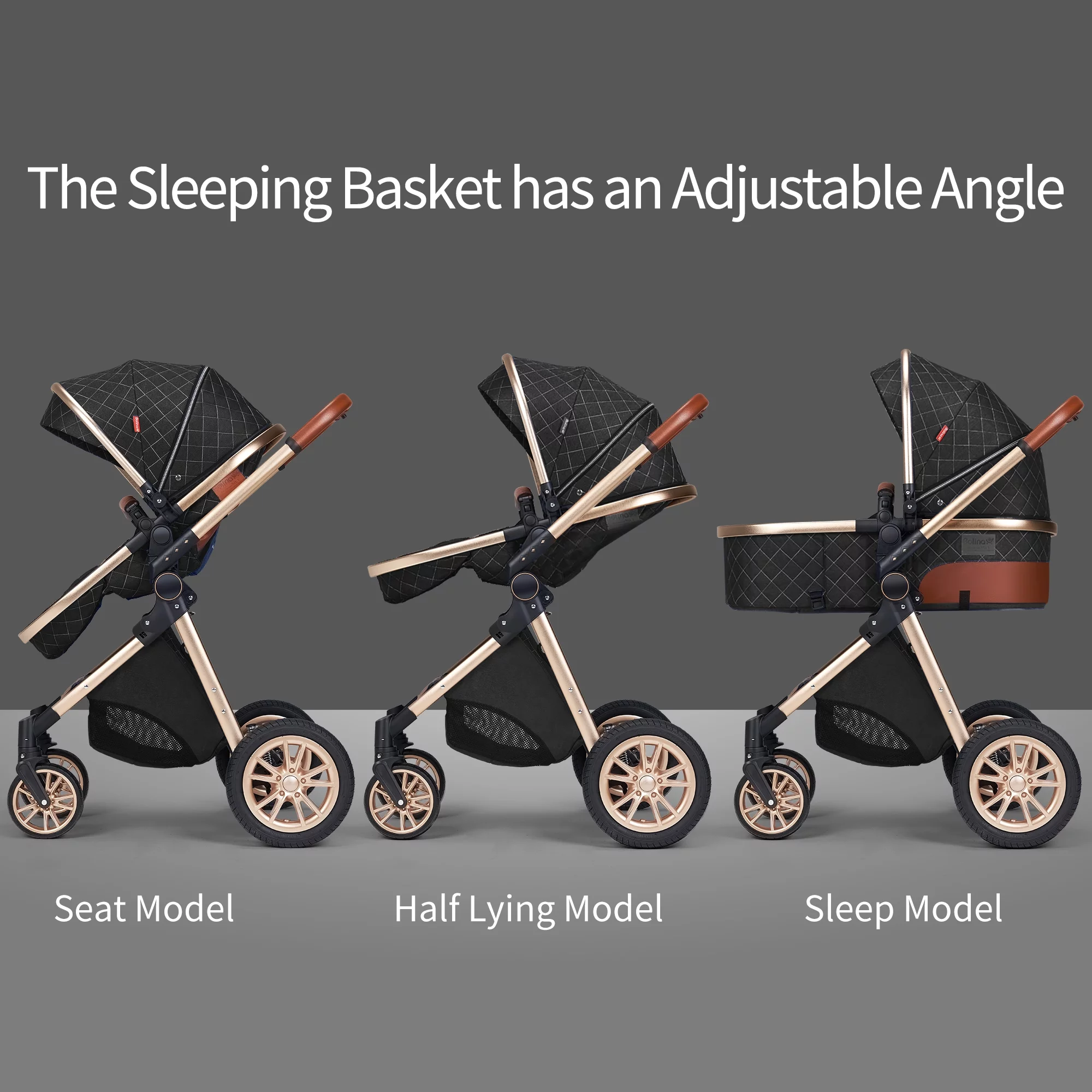 High Landscape Infant Baby Stroller Folding Aluminum Kids Carriage Big Sleeping Basket,Black(Unisex)